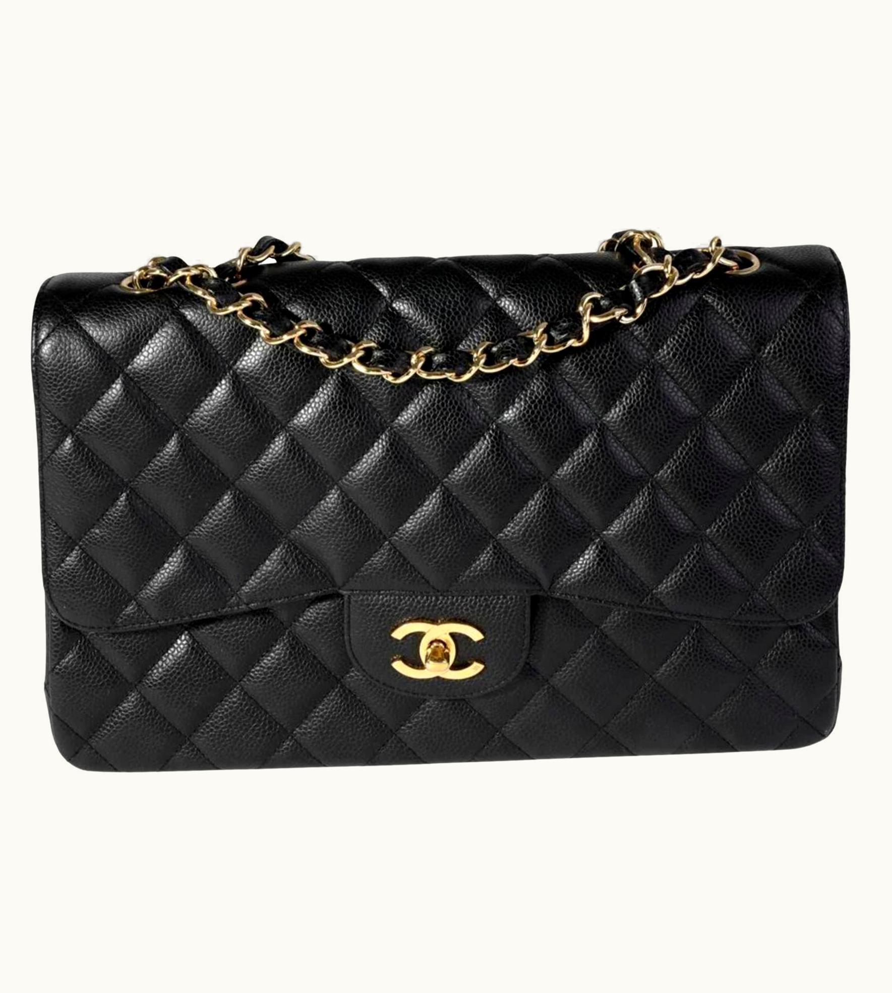 Chanel Chanel Black Quilted Calfskin Caviar Timeless Classic Jumbo Double Flap Bag