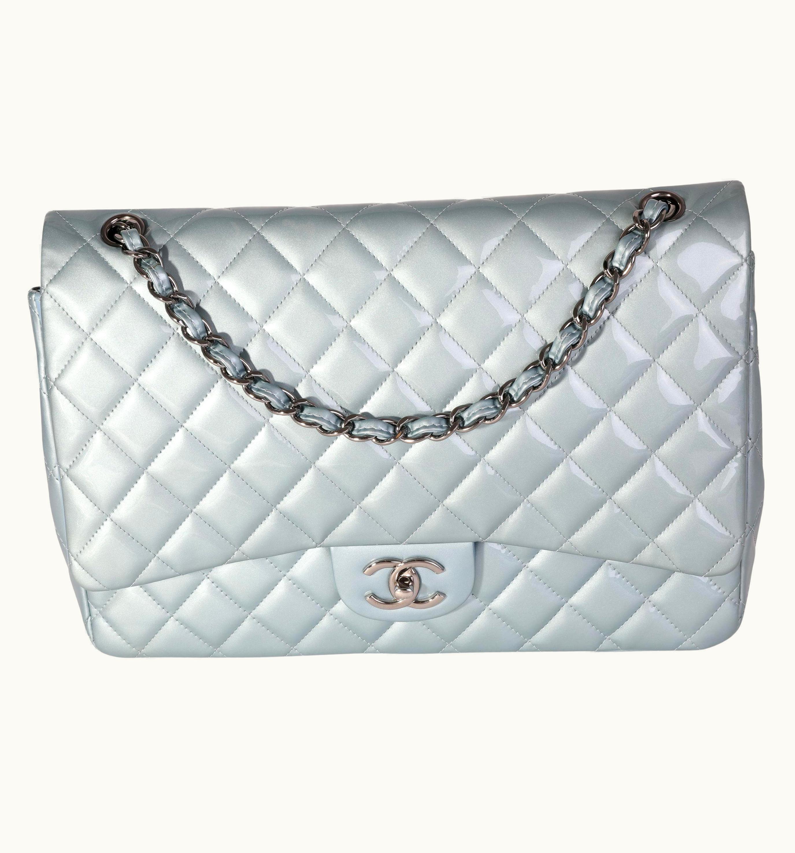 Chanel Chanel Light Blue Quilted Patent Leather Maxi Classic Double Flap