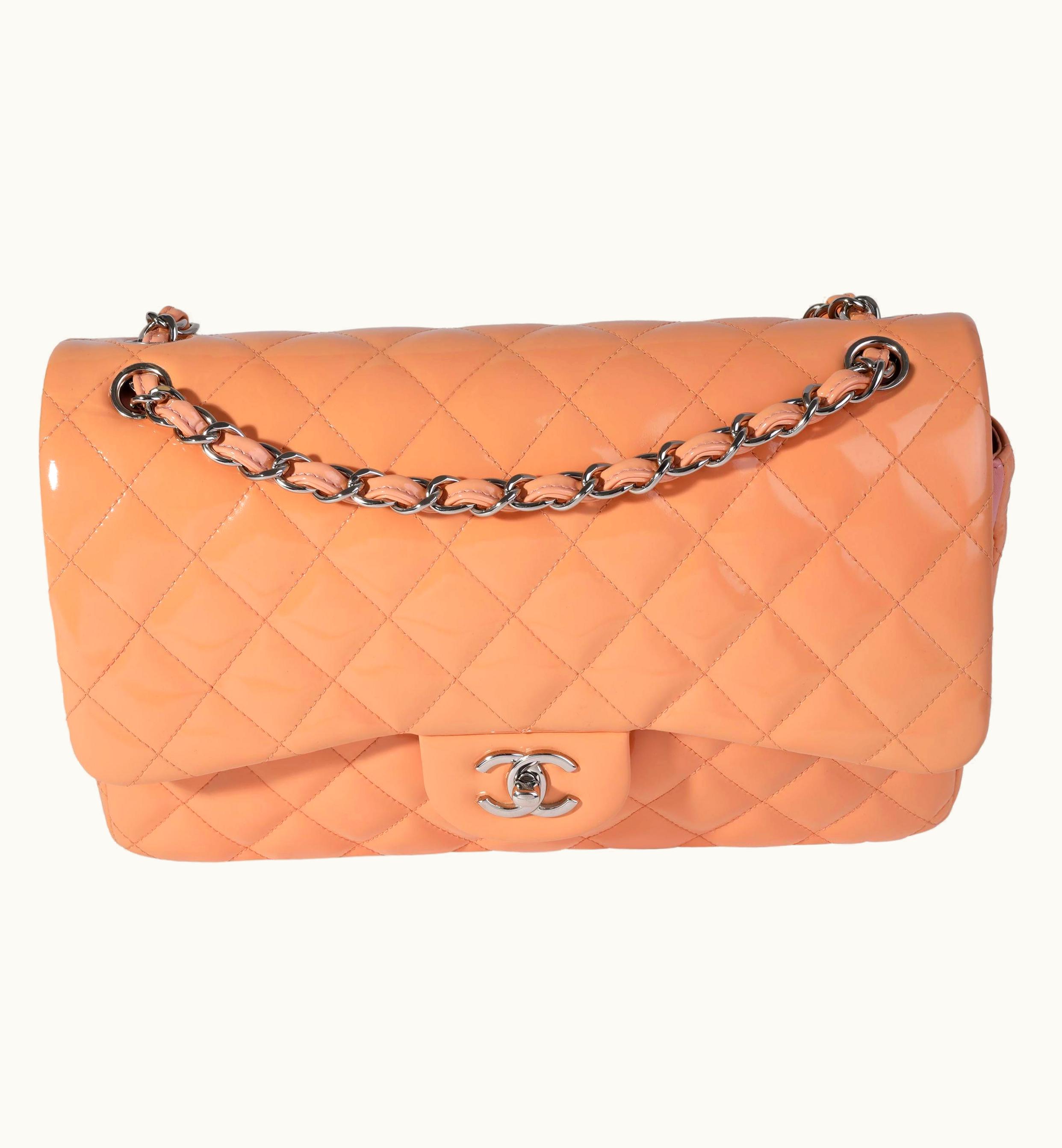 Chanel Chanel Peach Quilted Patent Leather Jumbo Classic Double Flap Bag