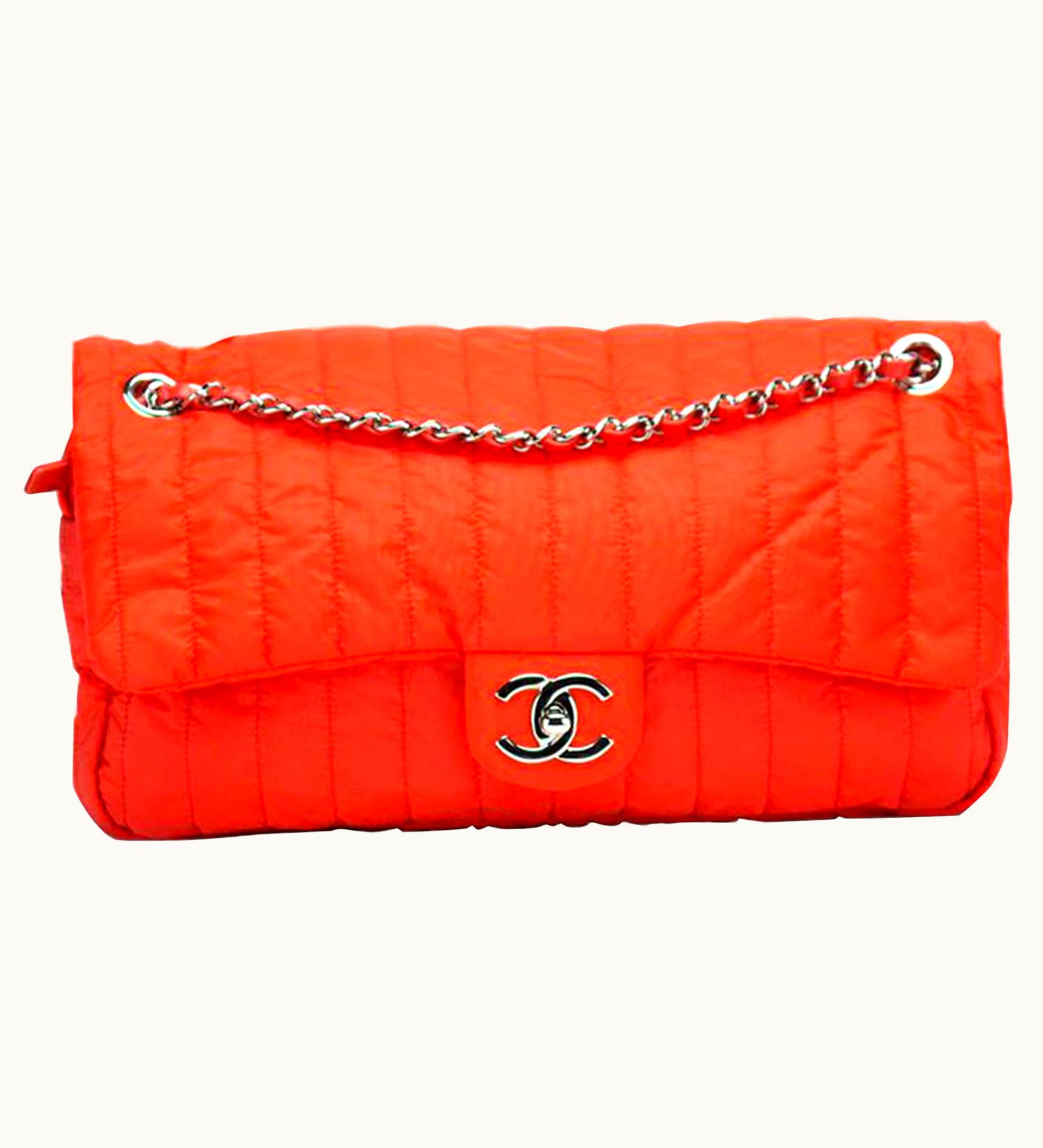 Chanel Chanel Classic Flap Soft Shell Vertical Quilted Jumbo Orange Nylon Shoulder Bag