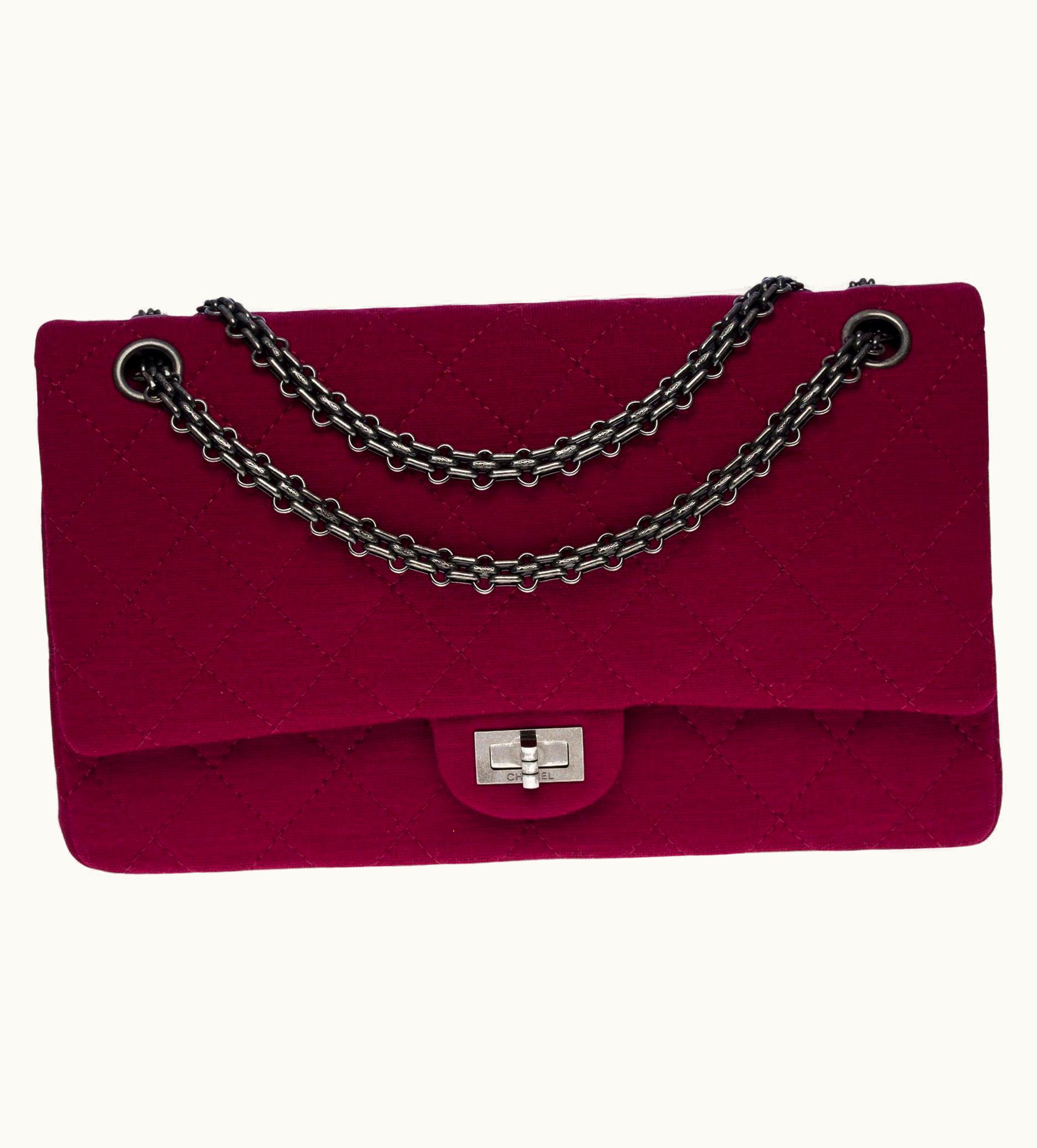Chanel Chanel 2.55 Classic Handbag With Double Flap In Burgundy Quilted Jersey