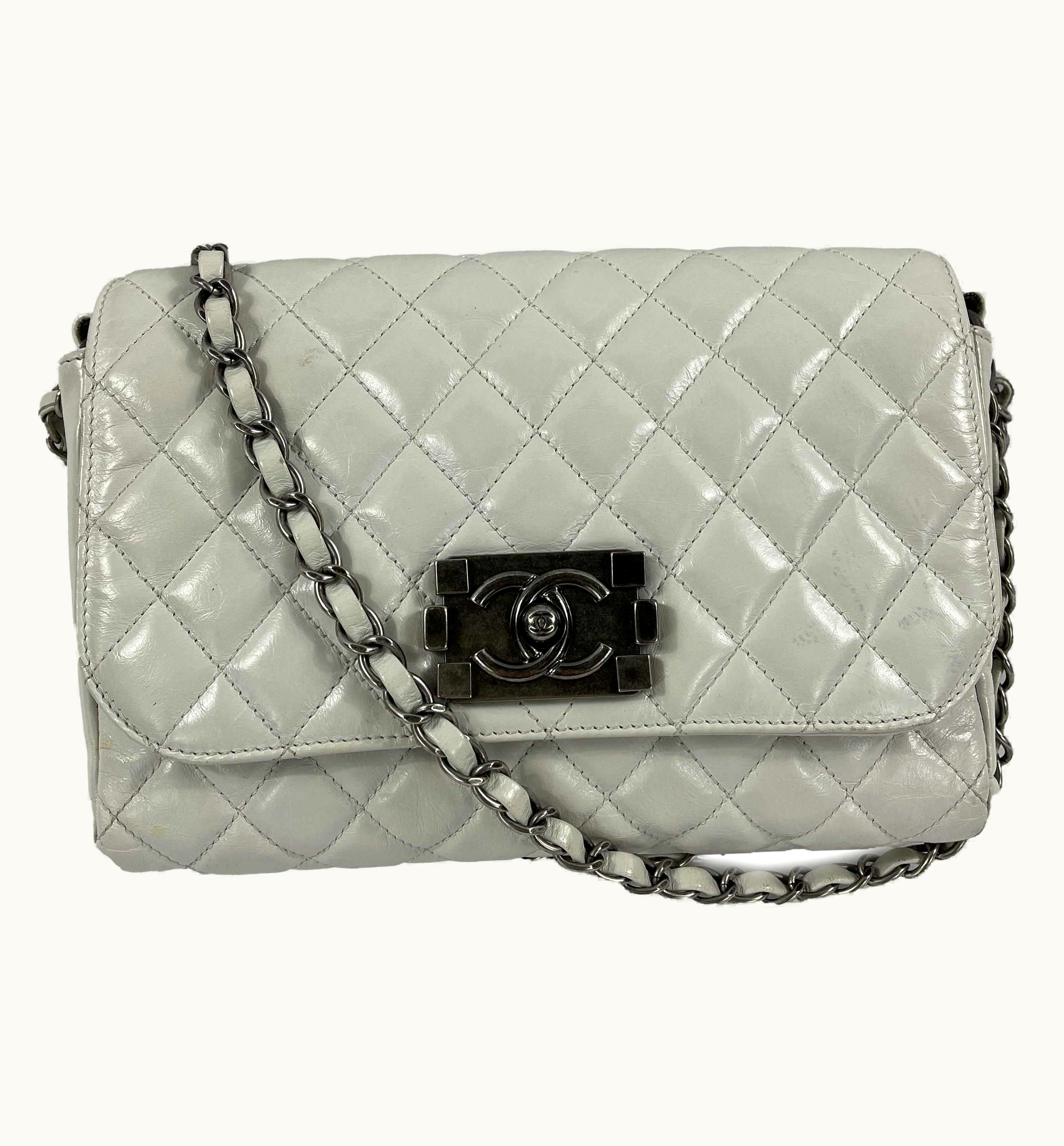 Chanel Chanel White S/S Aged-Silver Cc Quilted Medium Leather Flap Crossbody S/S Shoulder