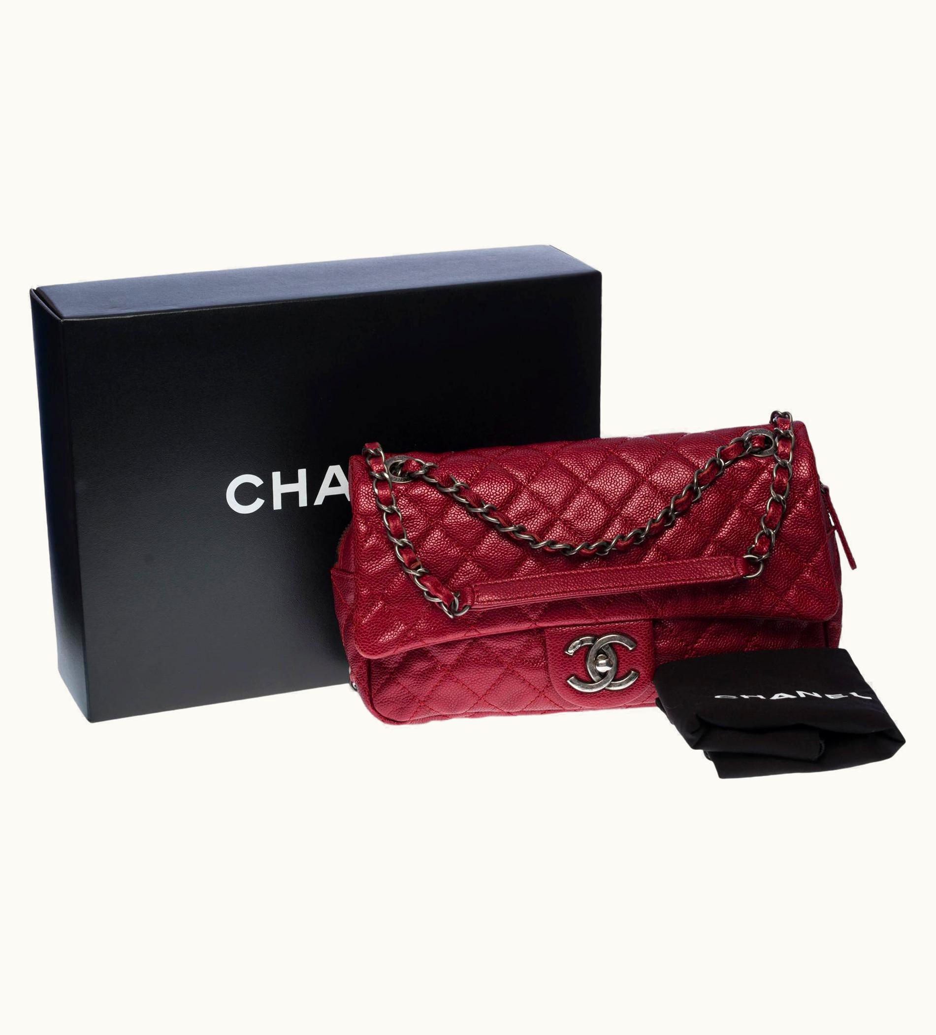 Chanel Chanel Classic Double Flap Shoulder Bag In Red Caviar Quilted Leather, Shw