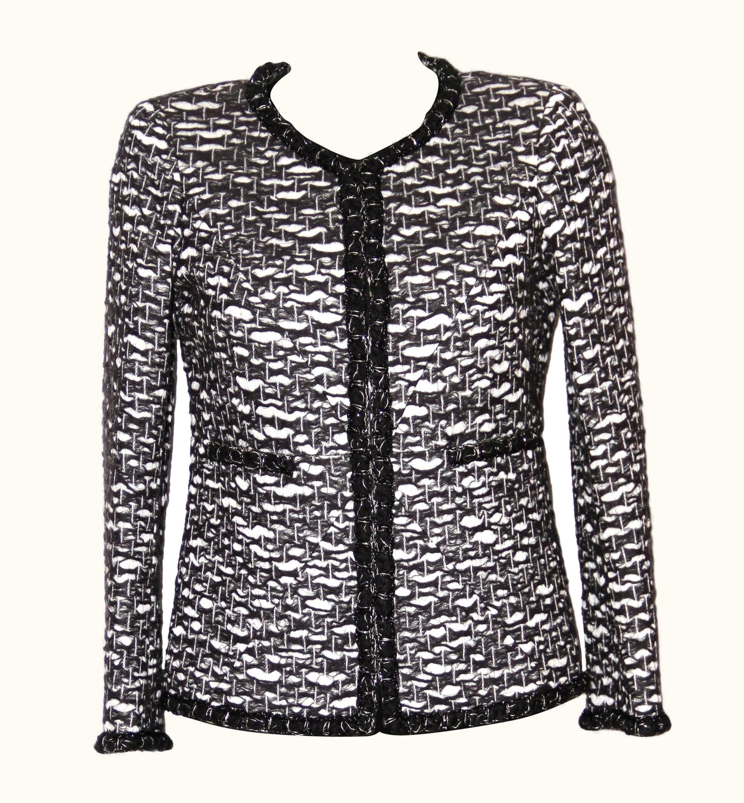 Chanel Chanel 2012 Black And White Wool Tweed Jacket