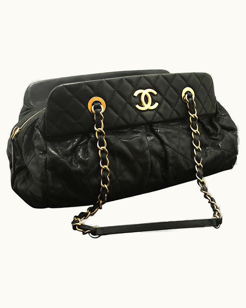 Chanel Chanel 2012 Glitter Coated Leather Hobo Chain Shoulder Bag Black