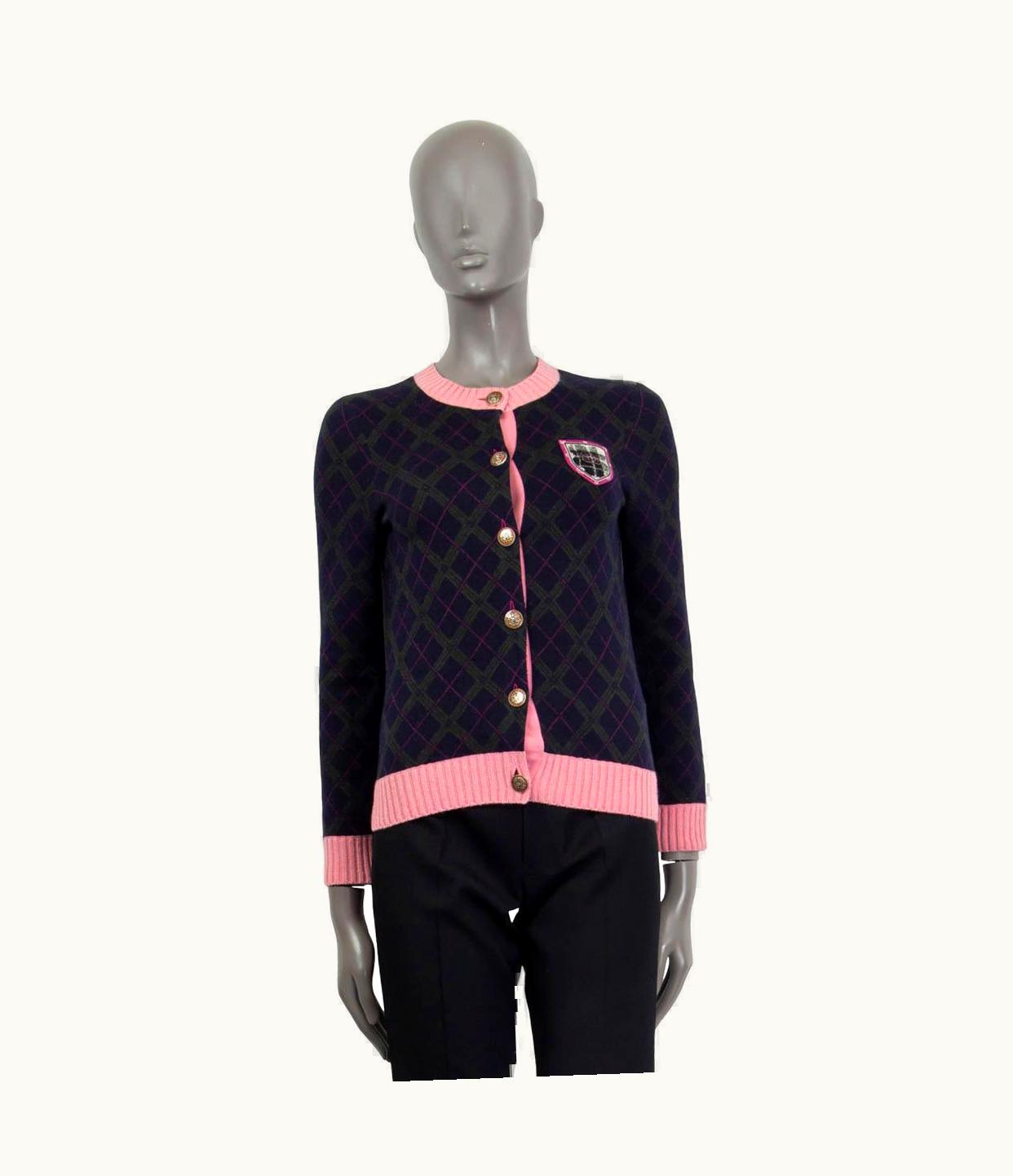 Chanel Chanel Blue & Pink Cashmere 2013 Edinburgh Argyle Cardigan Sweater 34 Xxs
