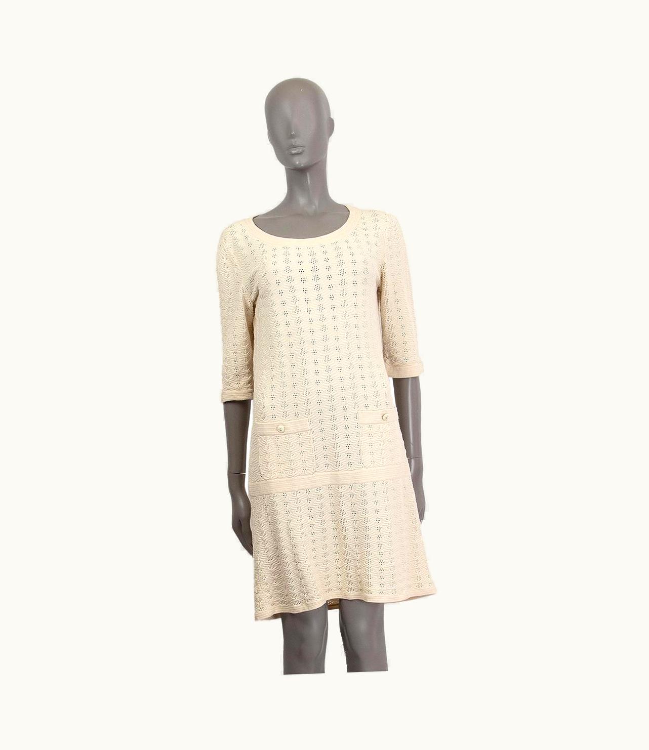 Chanel Chanel Beige Cotton 2013 13p Drop Waist Knit Dress