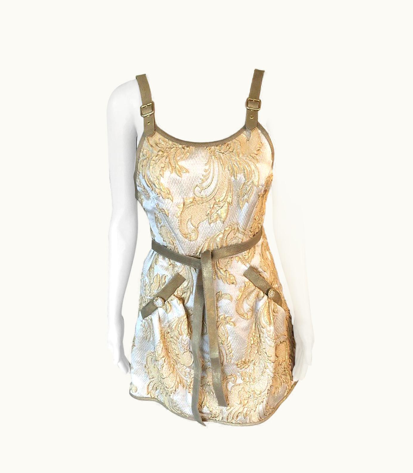 Chanel Chanel Cruise 2013 Runway Gold Brocade Leather Trimmed Open Back Dress UZ0594683