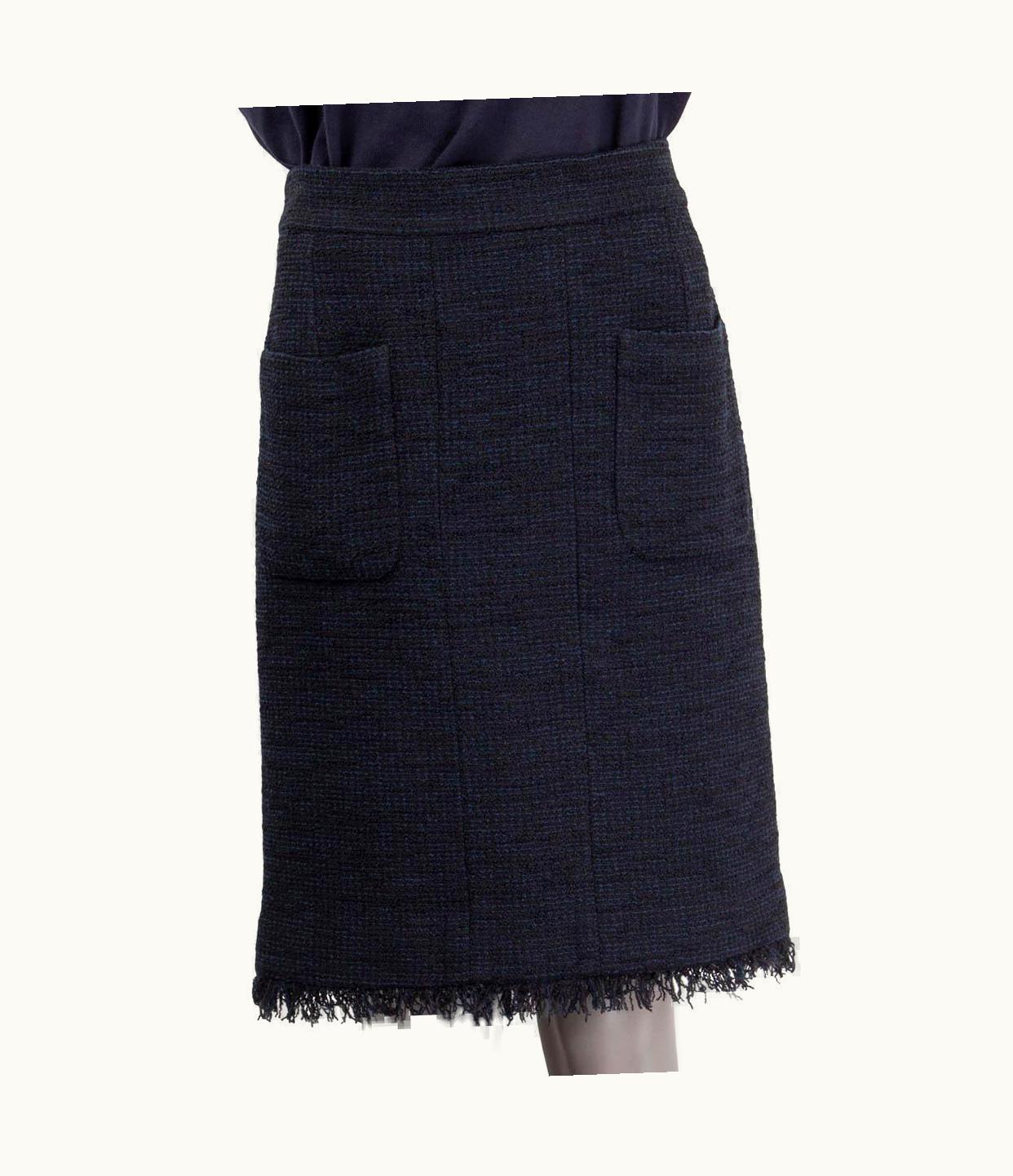 Chanel Chanel Blue & Black Cotton 2013 13c Tweed Knee-Length Skirt 48 4xl