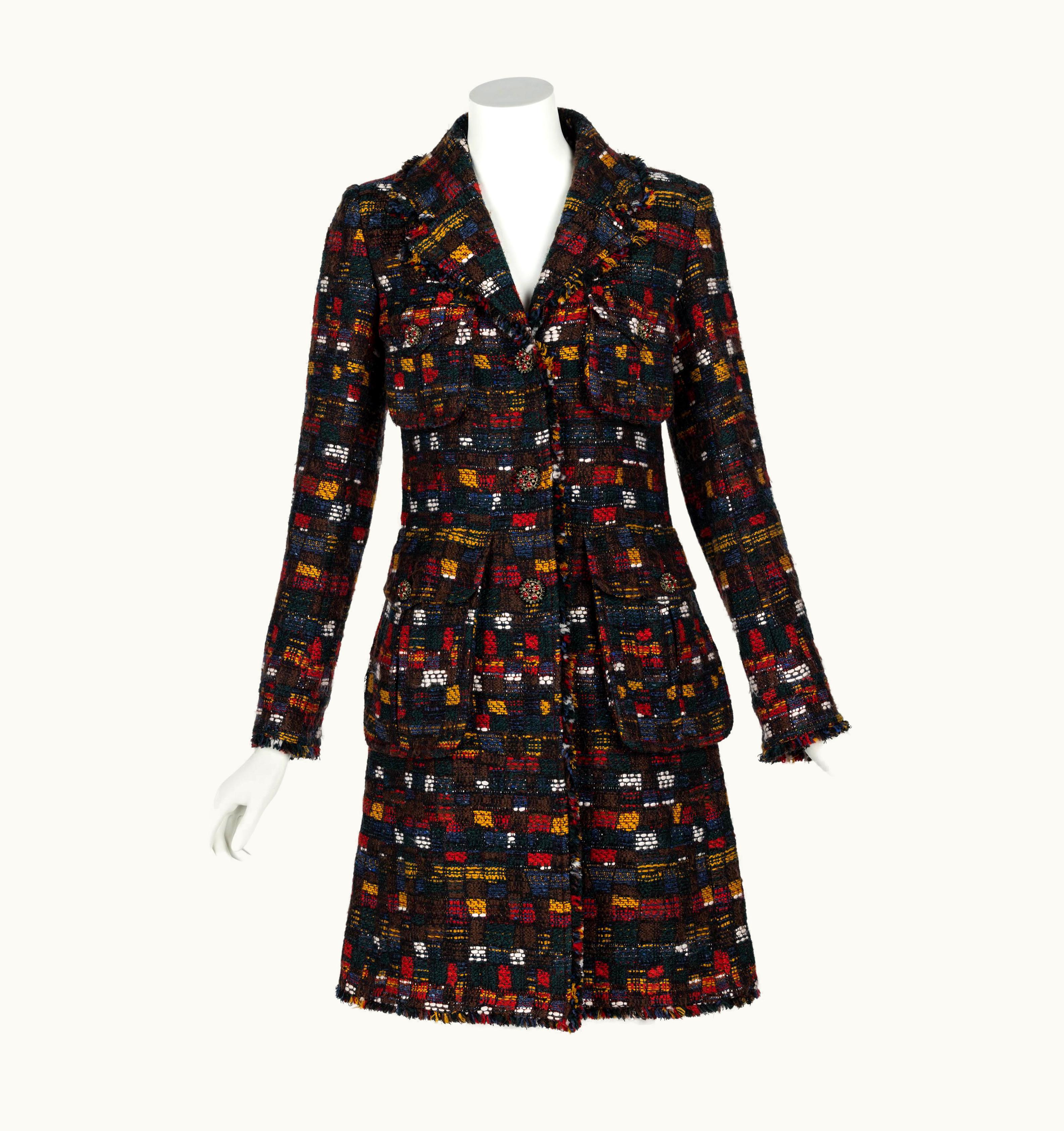 Chanel Chanel Edinburgh Runway Multi Color Tweed Coat Gripoix Buttons 2013