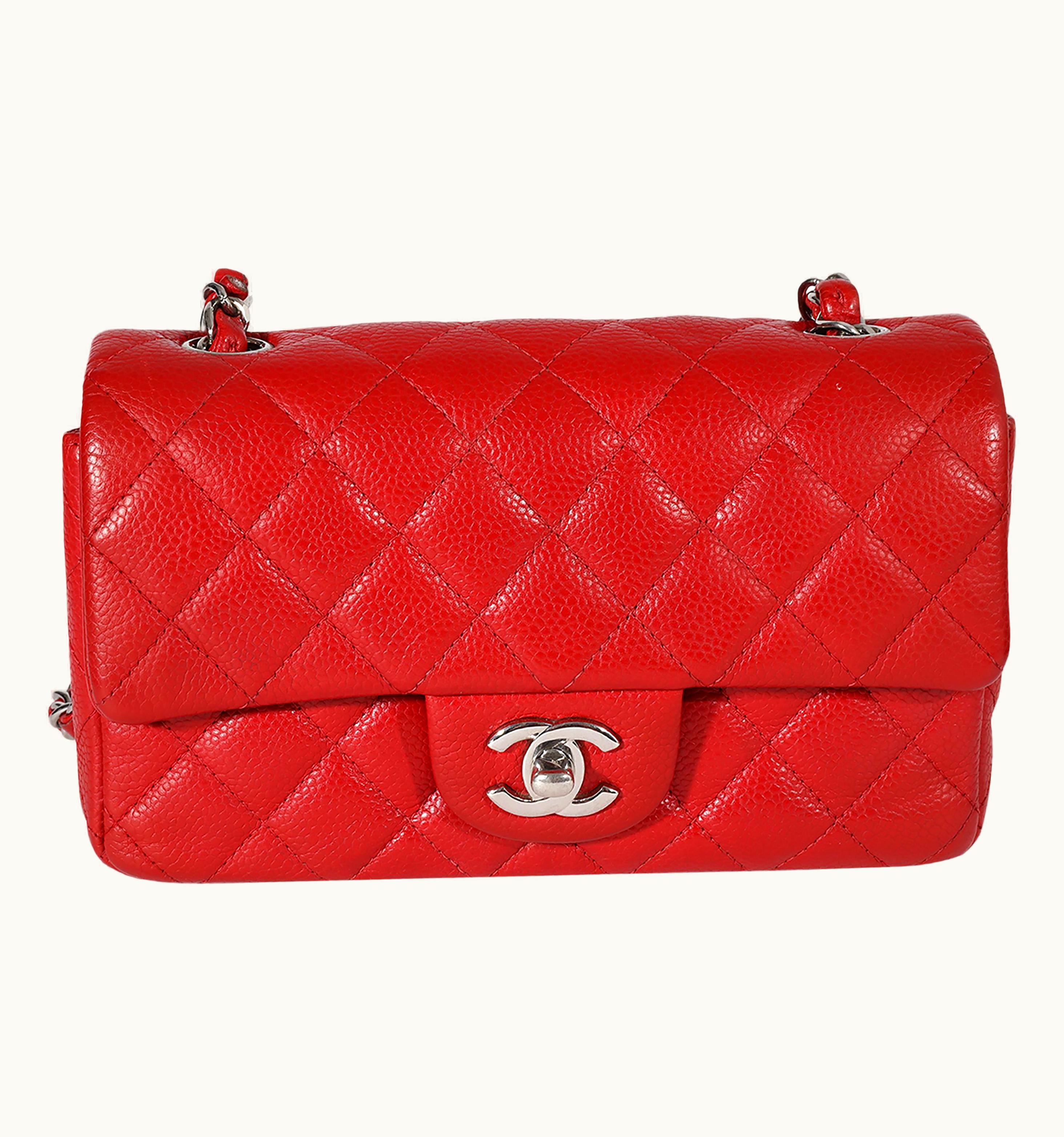 Chanel Chanel Red Quilted Caviar Mini Rectangular Classic Flap