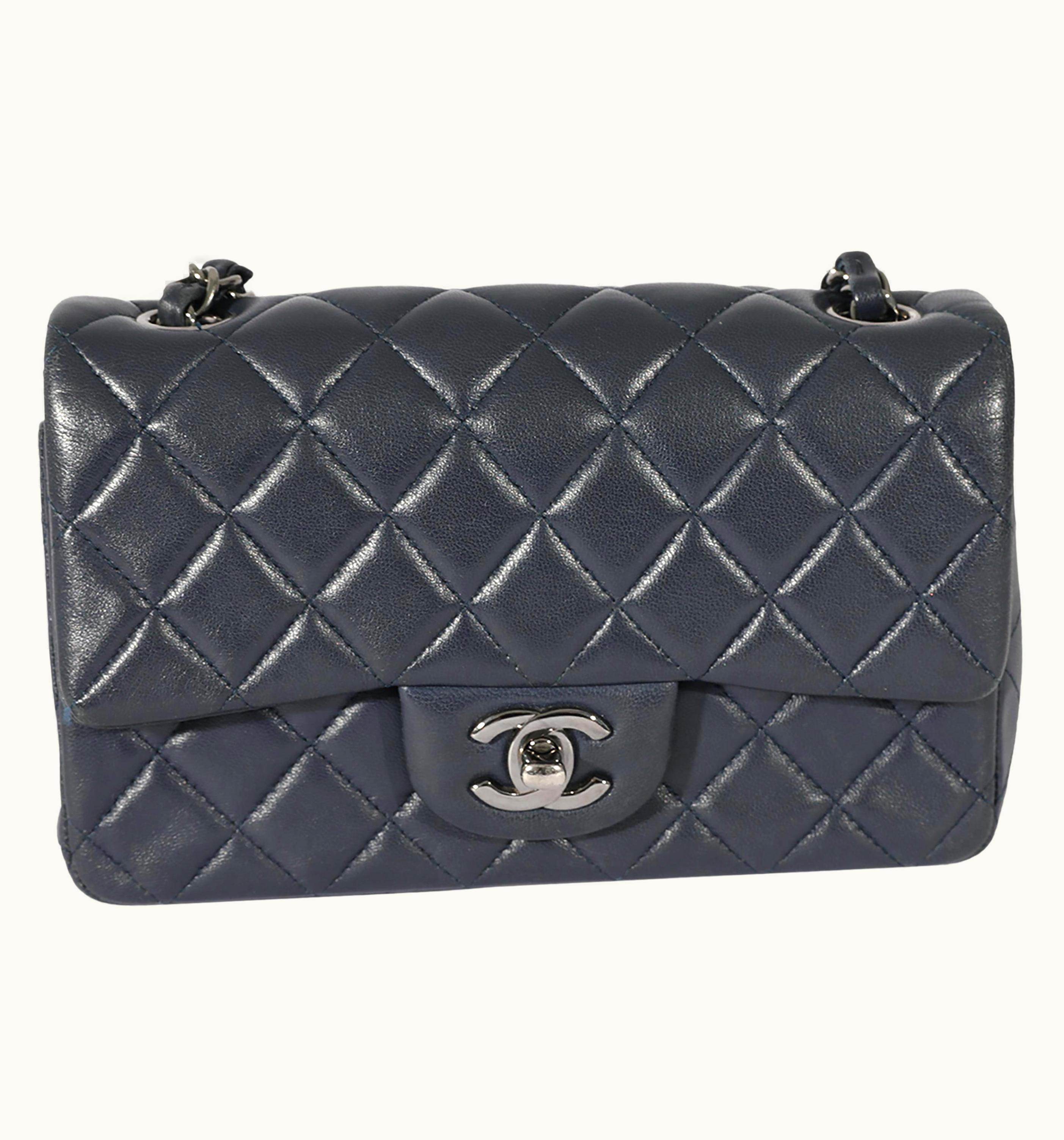 Chanel Chanel Navy Lambskin Rectangular Mini Flap Crossbody Bag Blue