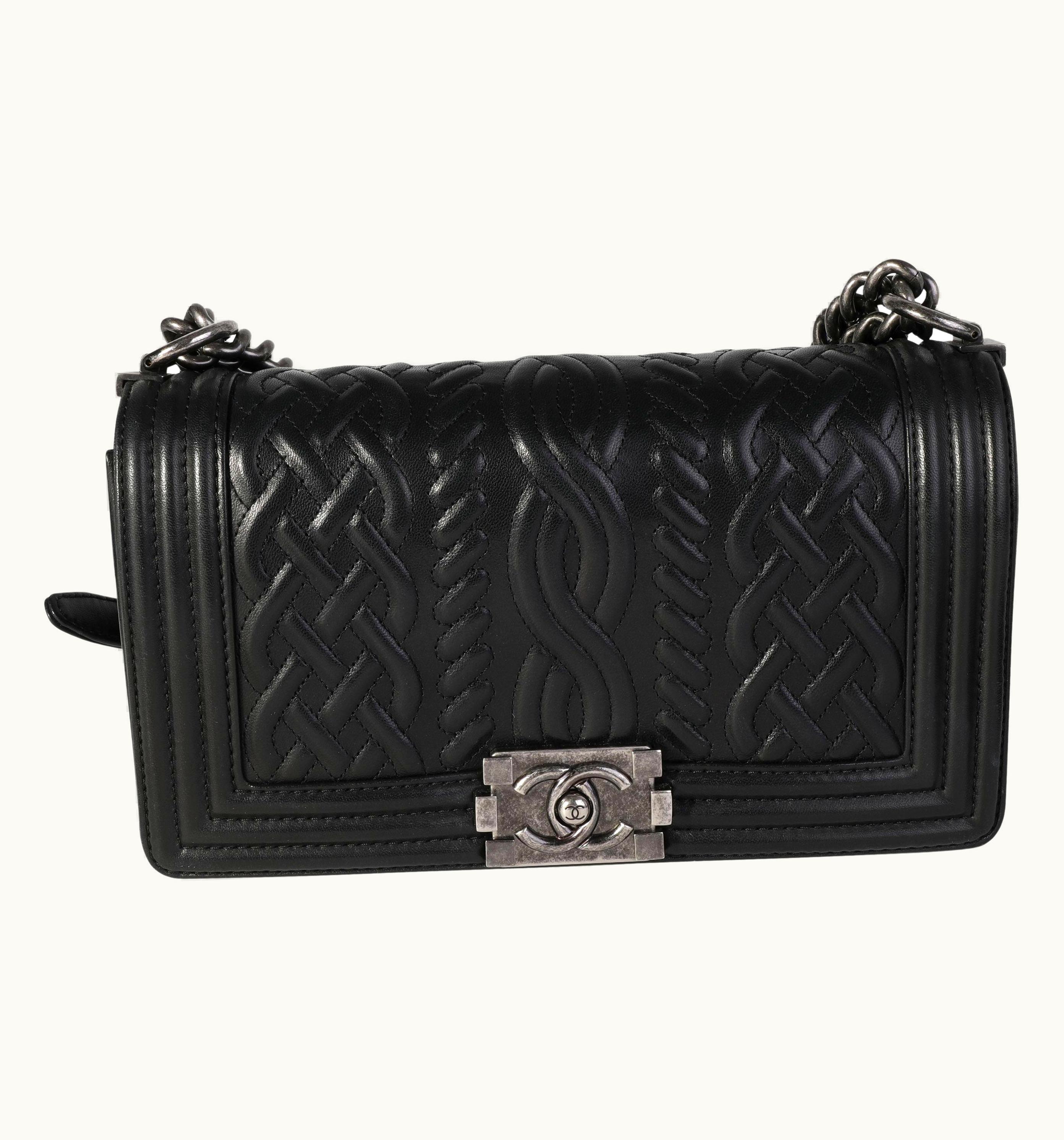 Chanel Chanel Black Chain-Quilted Lambskin Old Medium Boy Bag