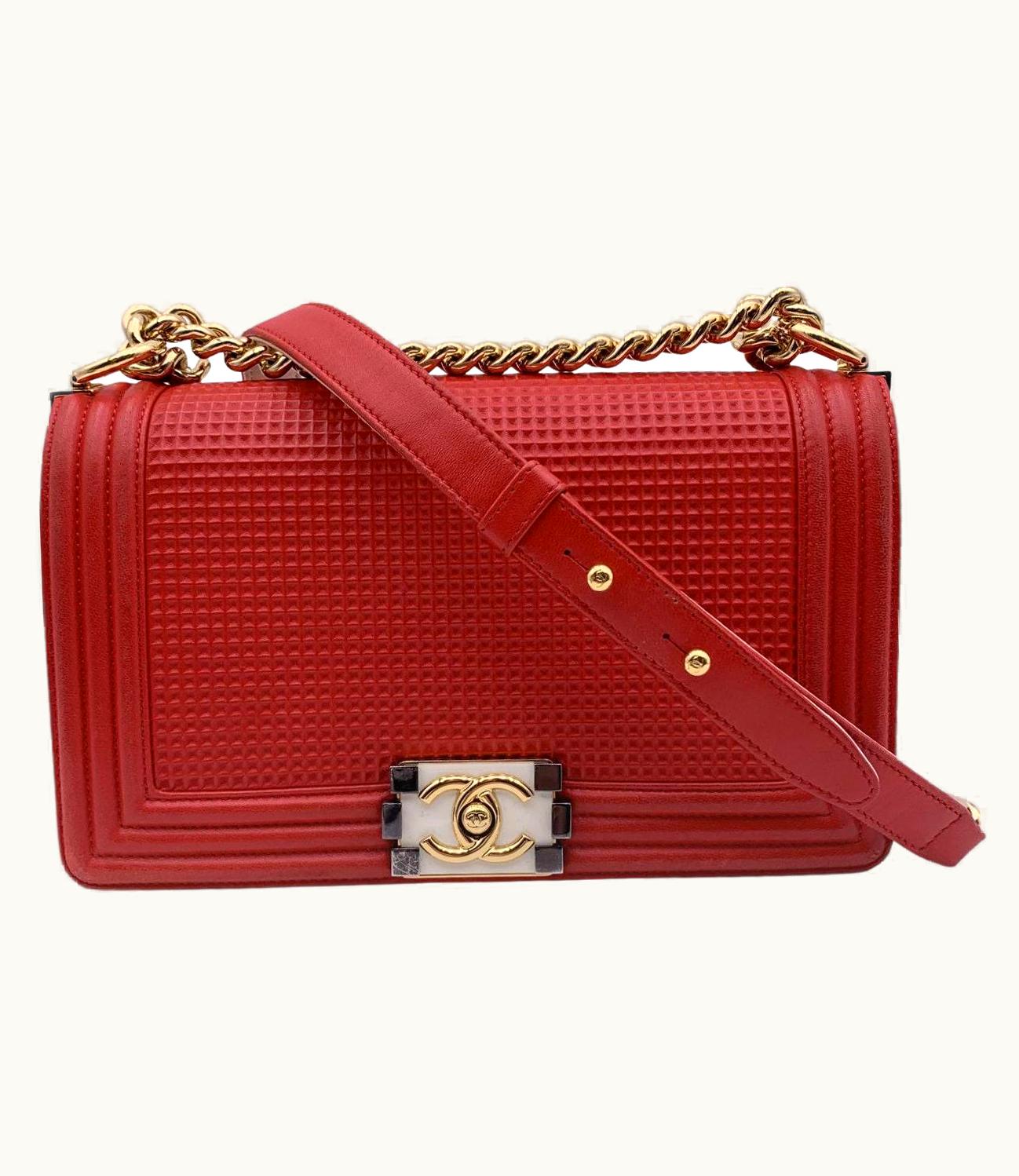 Chanel Chanel Red Cube Embossed Leather Medium Boy Shoulder Bag