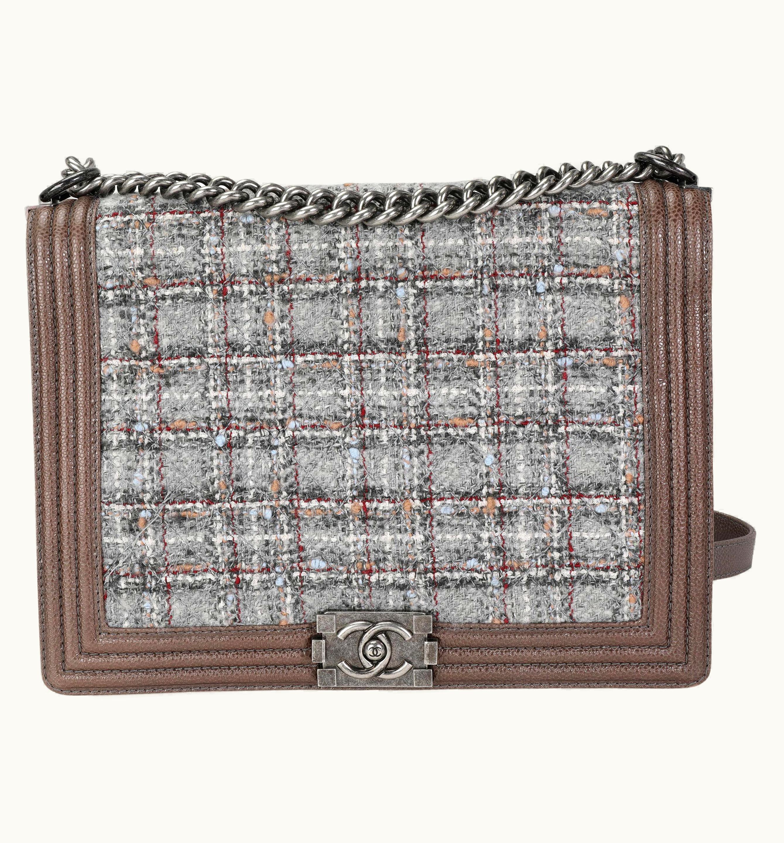 Chanel Chanel Large Boy Bag Caviar & Tweed Crossbody - Taupe Multicolor