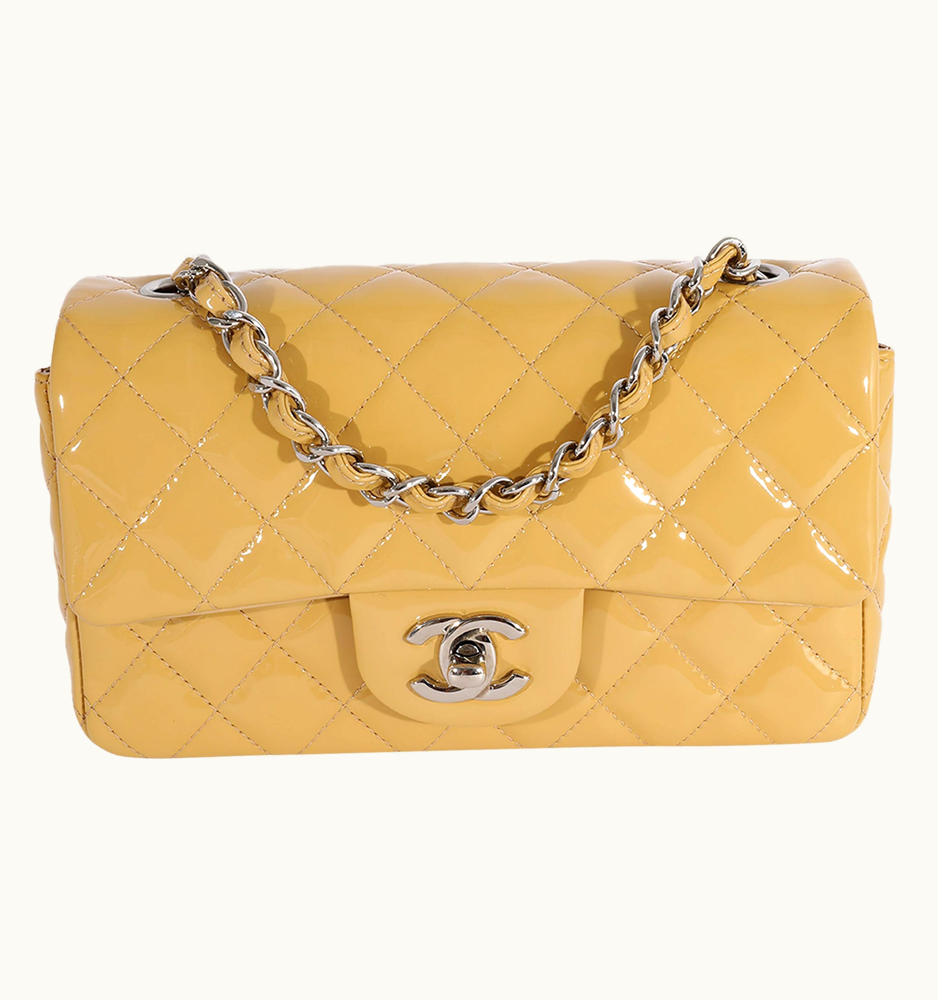 Chanel Chanel Beige Quilted Patent Leather Mini Rectangular Classic Flap