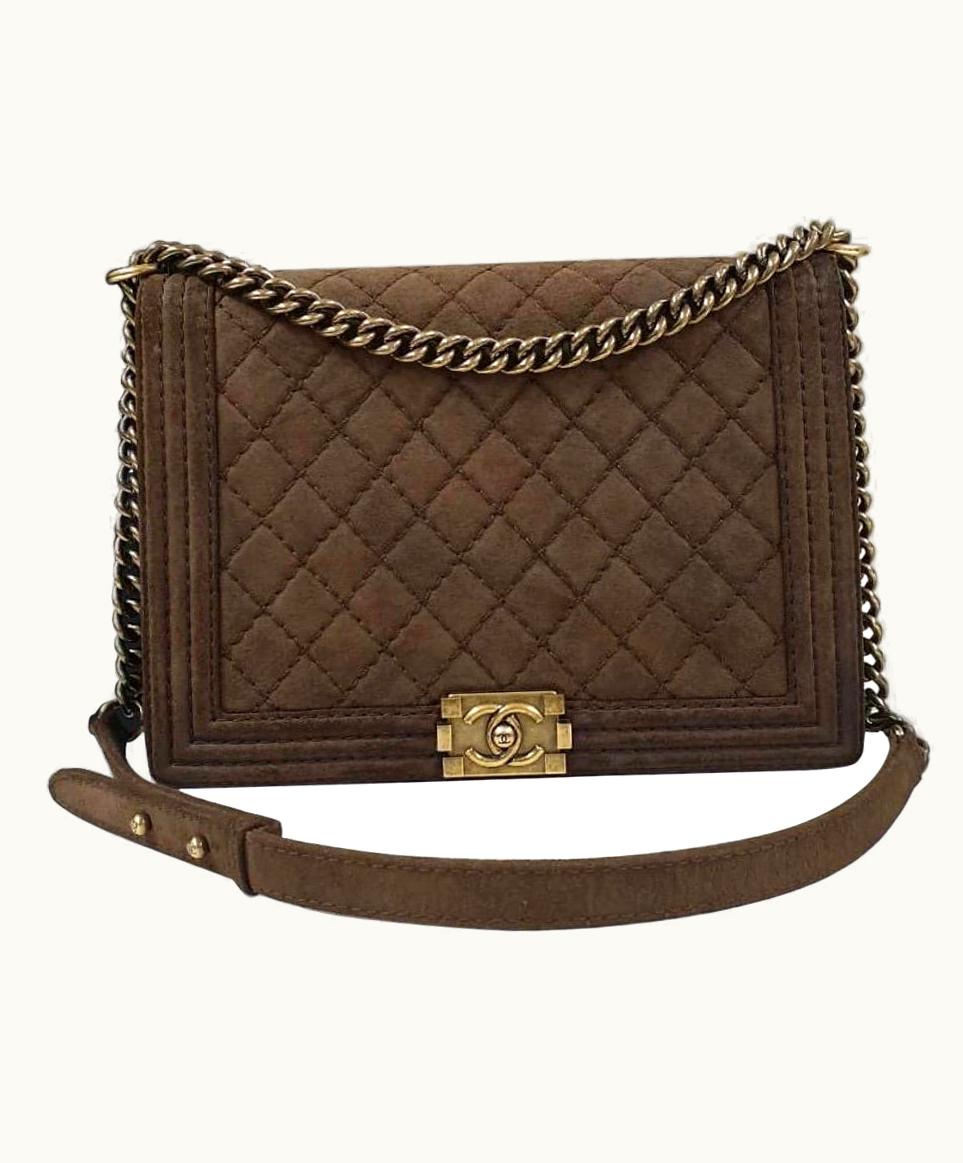 Chanel Chanel Boy Quilted Distressed Suede Large Flap Bag