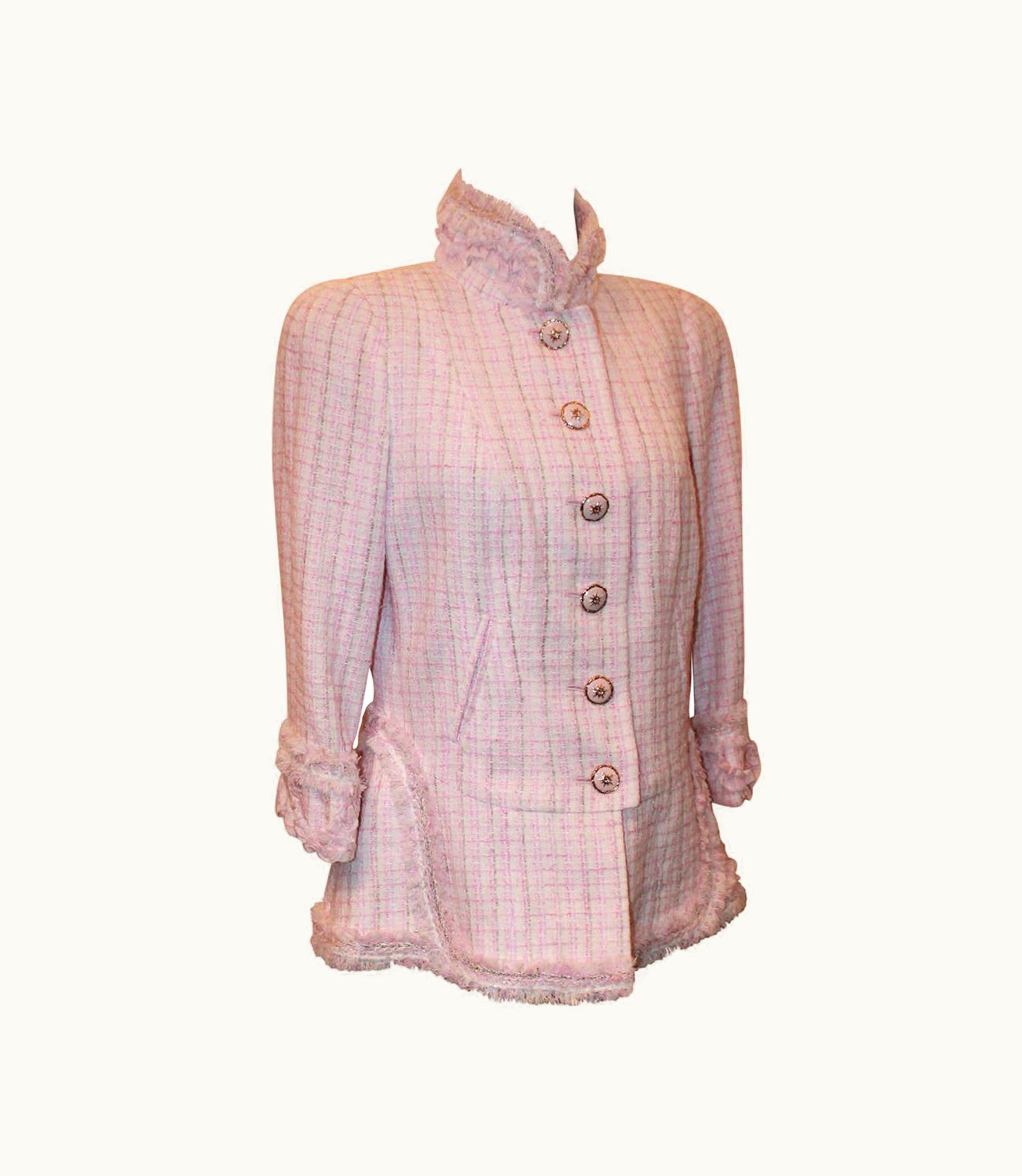 Chanel Chanel 2013 Light Pink & White Tweed Jacket With Fringe Detail - 44 - Nwt