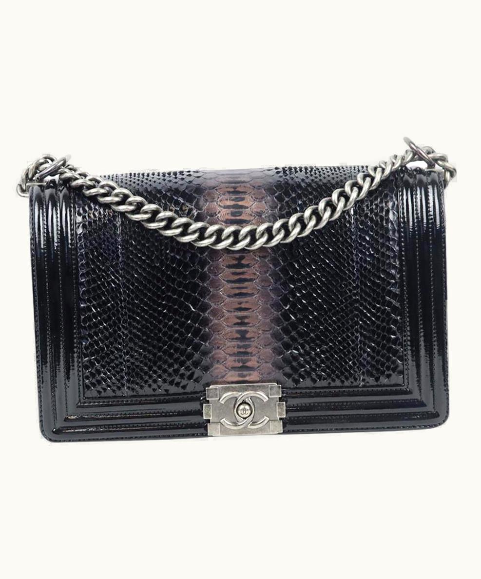 Chanel Chanel 2014 Boy Large Python And Patent Leather Shoulder Bag
