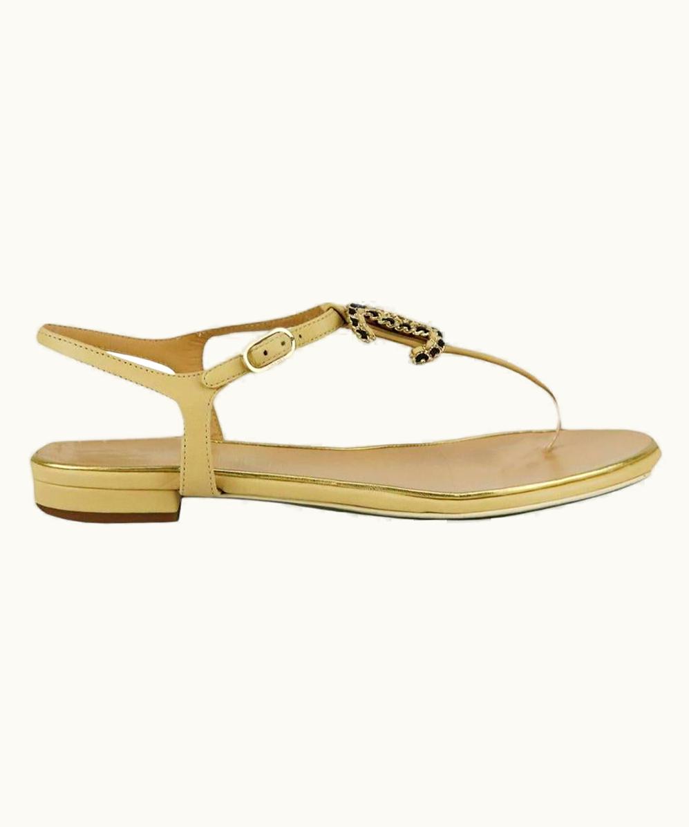 Chanel Chanel Cc Chain Detailed Leather Sandals Eu 38 Us