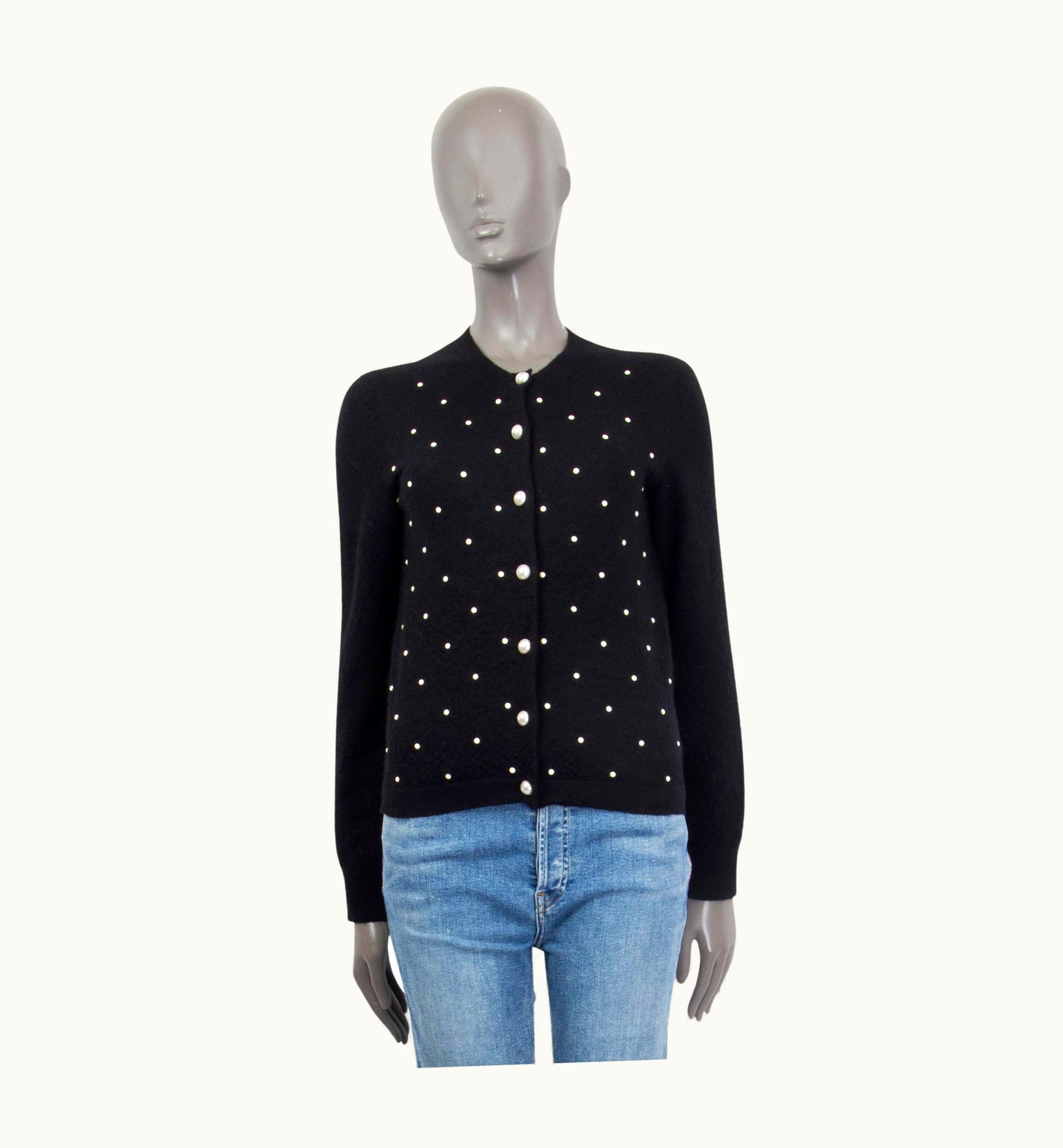 Chanel Chanel Black Mohair & Cashmere 2014 Pearl Cardigan Sweater