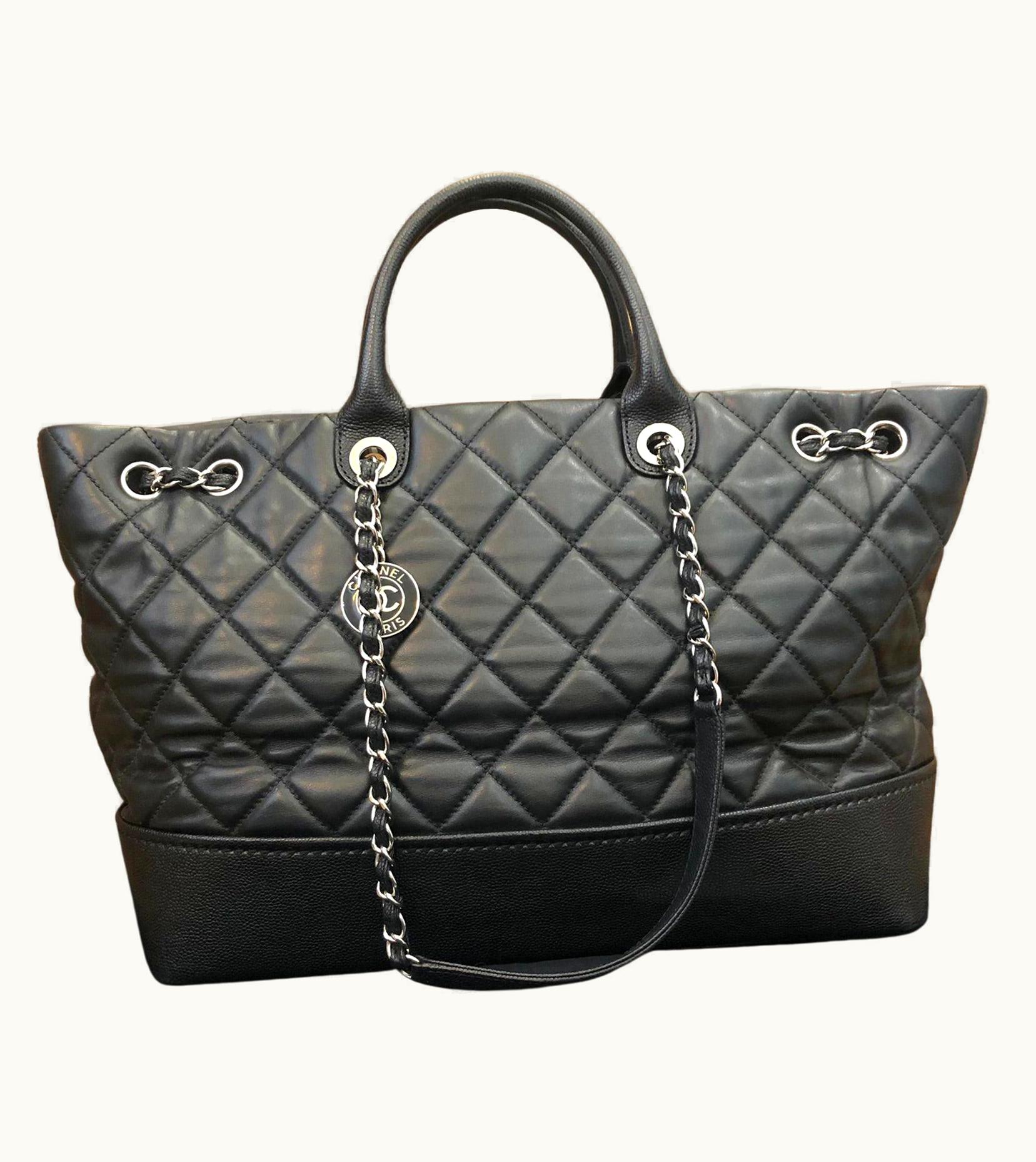 Chanel 2014 Chanel Calfskin And Caviar Leather Two-Way Tote Xl Black