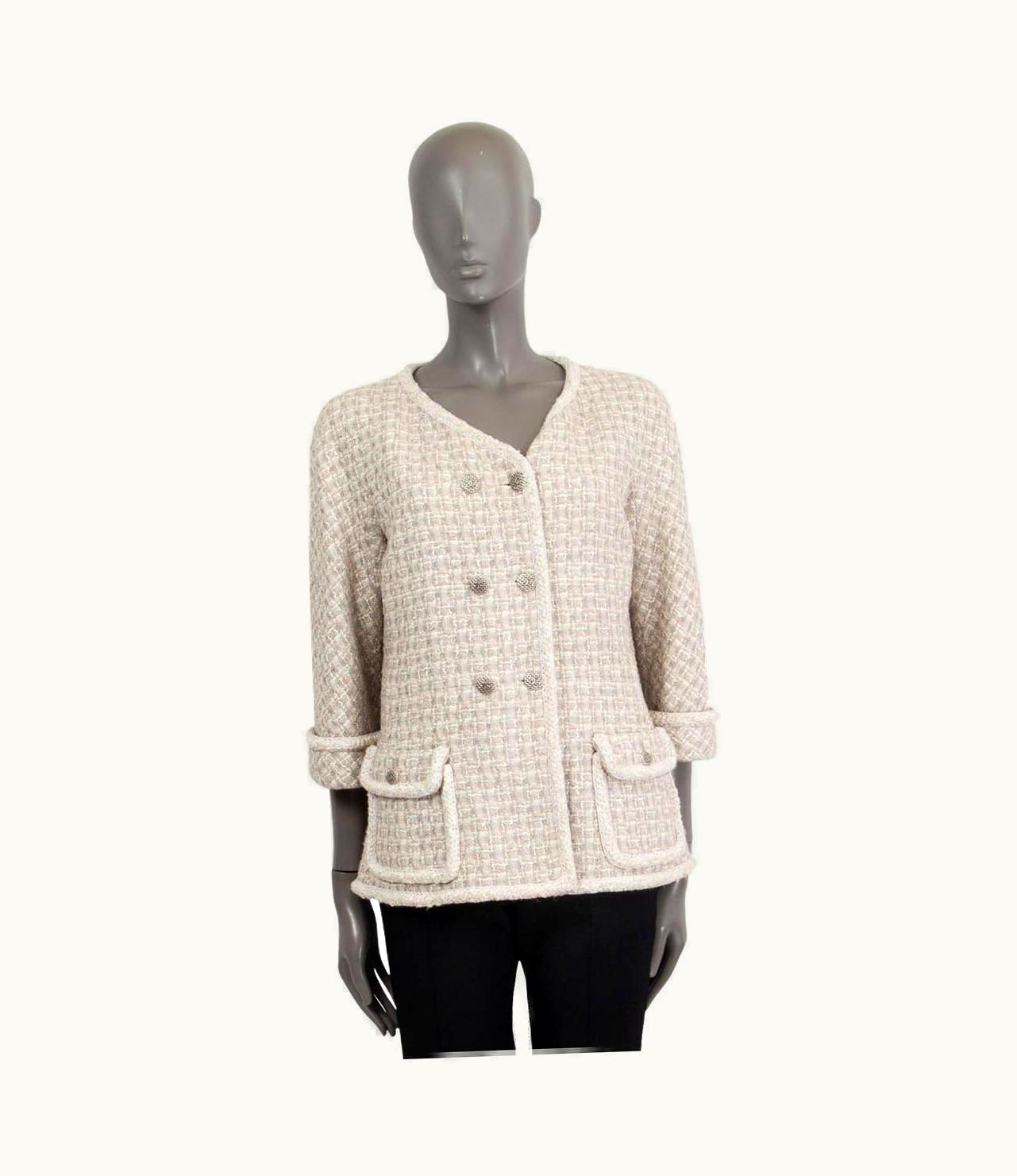 Chanel Chanel Ivory Viscose 2014 14p Double Breasted Tweed Jacket