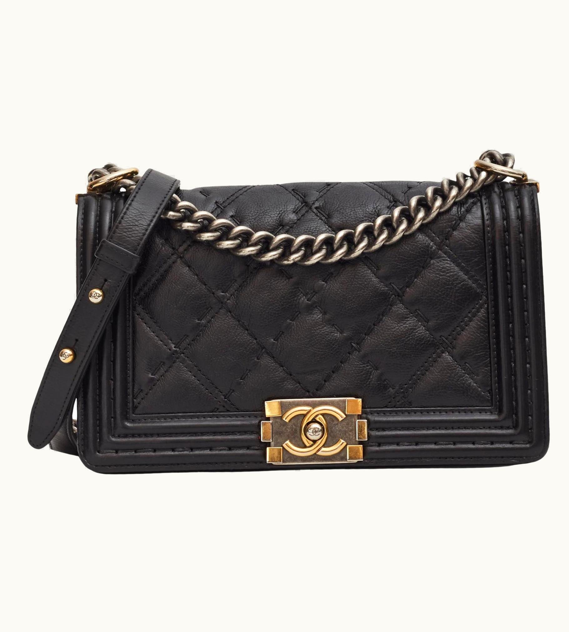 Chanel Chanel Calfskin Quilted Double Stitch Medium Boy Flap Bag Black (2014)