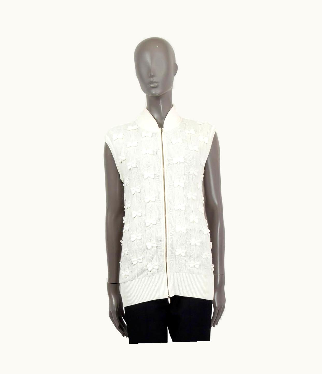 Chanel Chanel White Cotton 2014 14s Bow Embellished Knit Vest Jacket