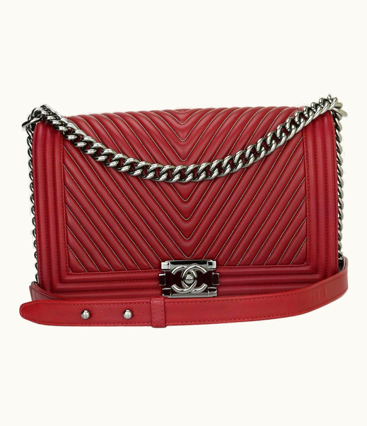 Chanel Chanel Medium Chevron Boy Bag Dark Red Embroidered Calfskin Gunmetal Hw 2014 UZ0594795