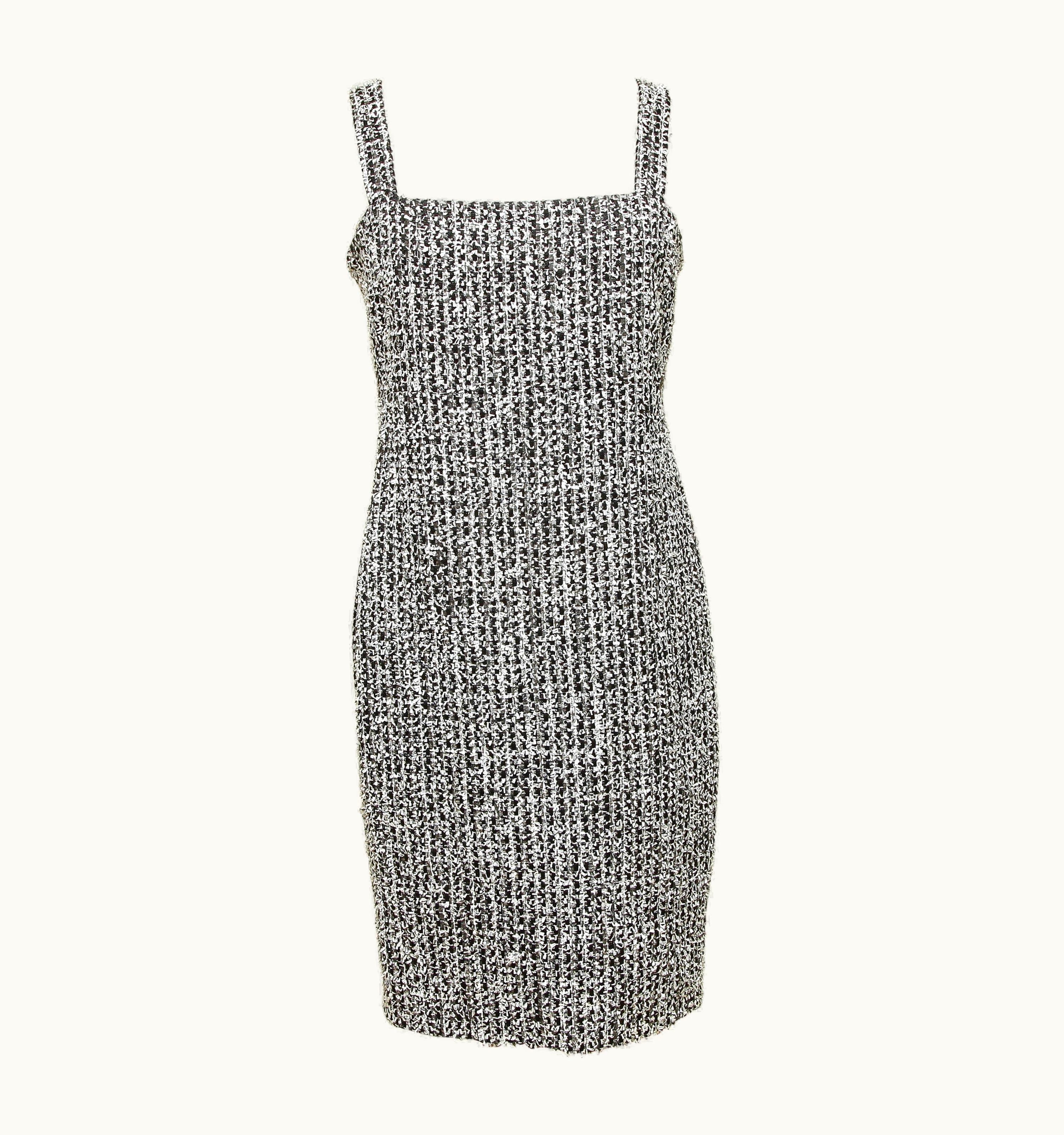 Chanel Chanel Tweed Dress Sleeveless Black White Fantasy Shift Square Neck 2014
