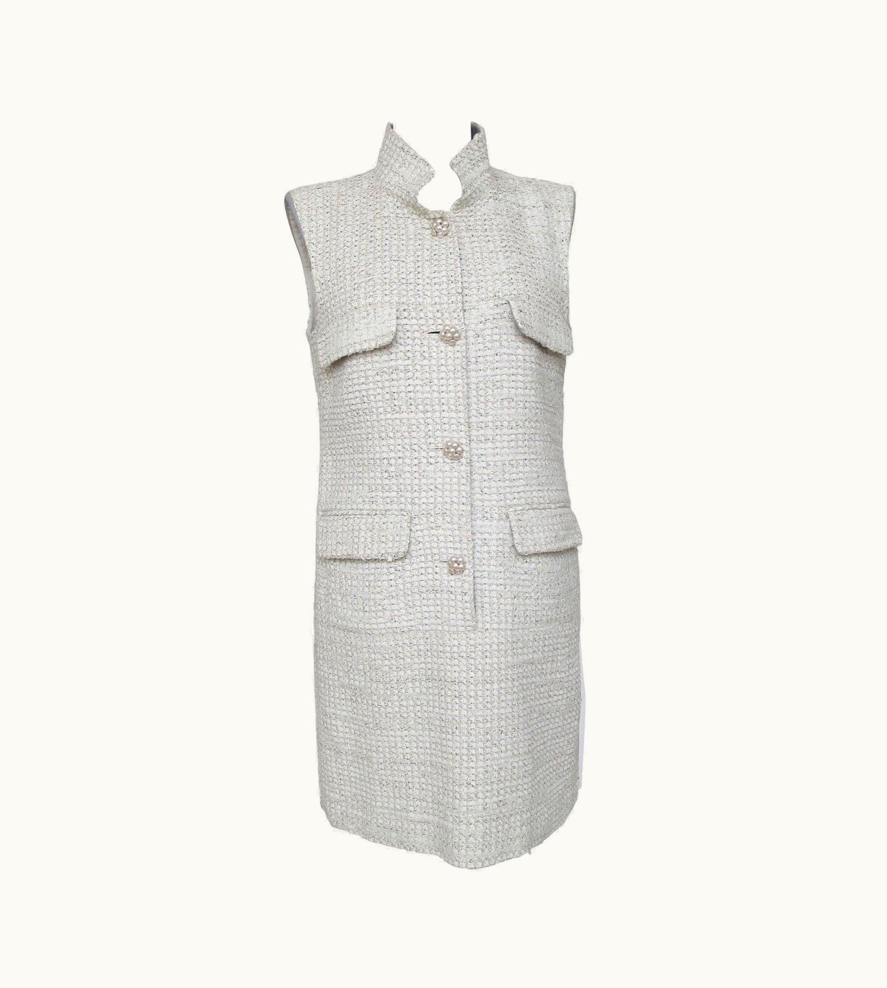 Chanel Chanel Dress Lesage Tweed Grey Leather Pearl Buttons