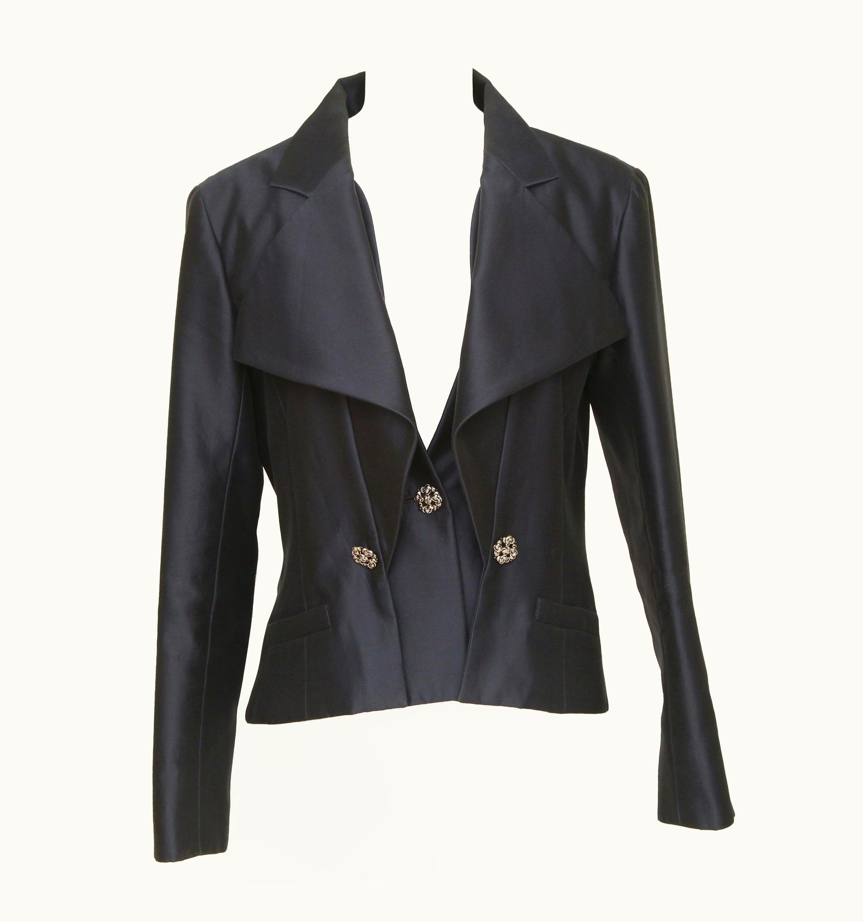 Chanel Chanel Jacket Blazer Coat Navy Blue Silver Chain Long Sleeve UZ0594800