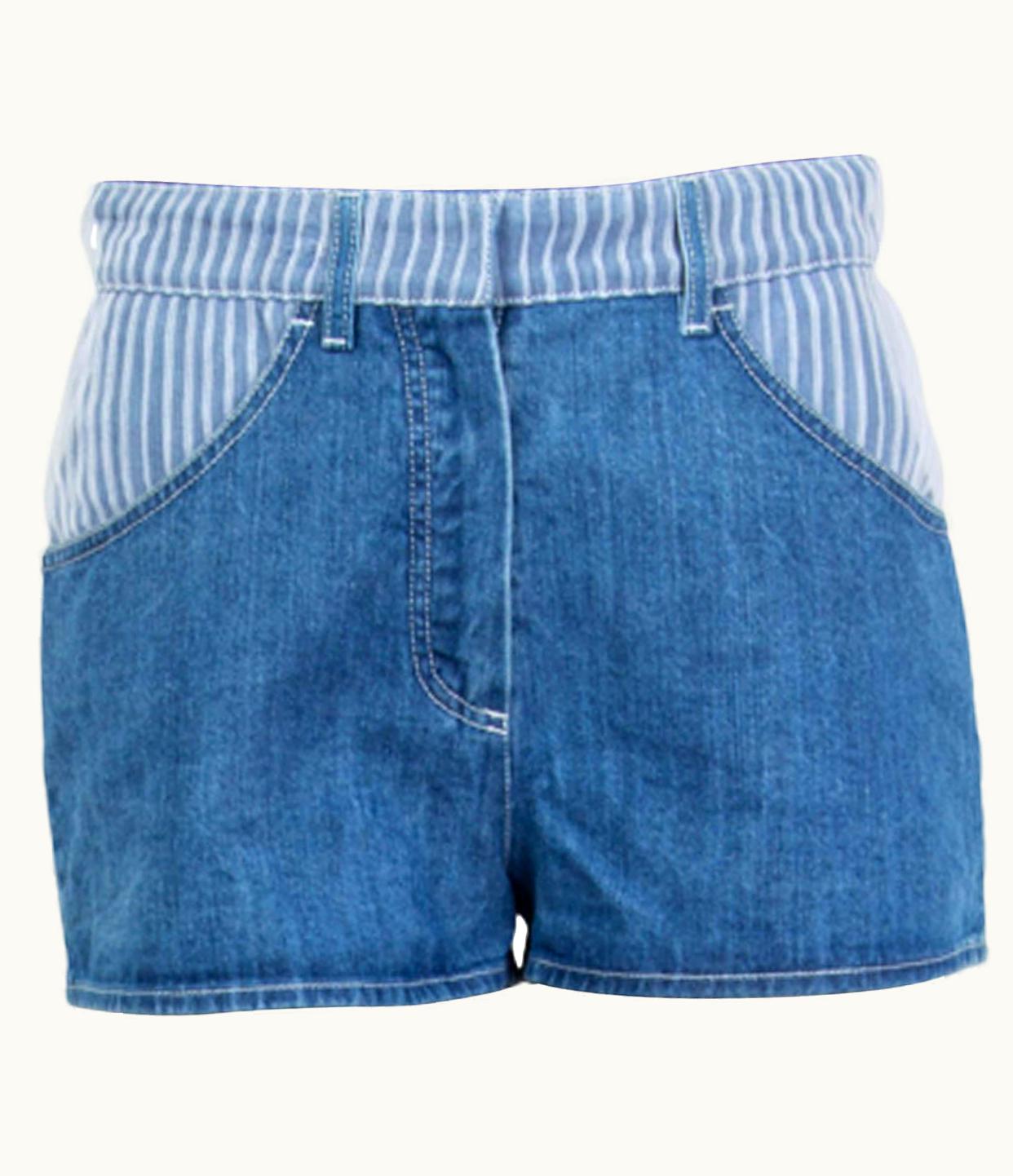 Chanel Chanle Indigo Blue Cotton 2014 Striped Denim Hot Pants Shorts
