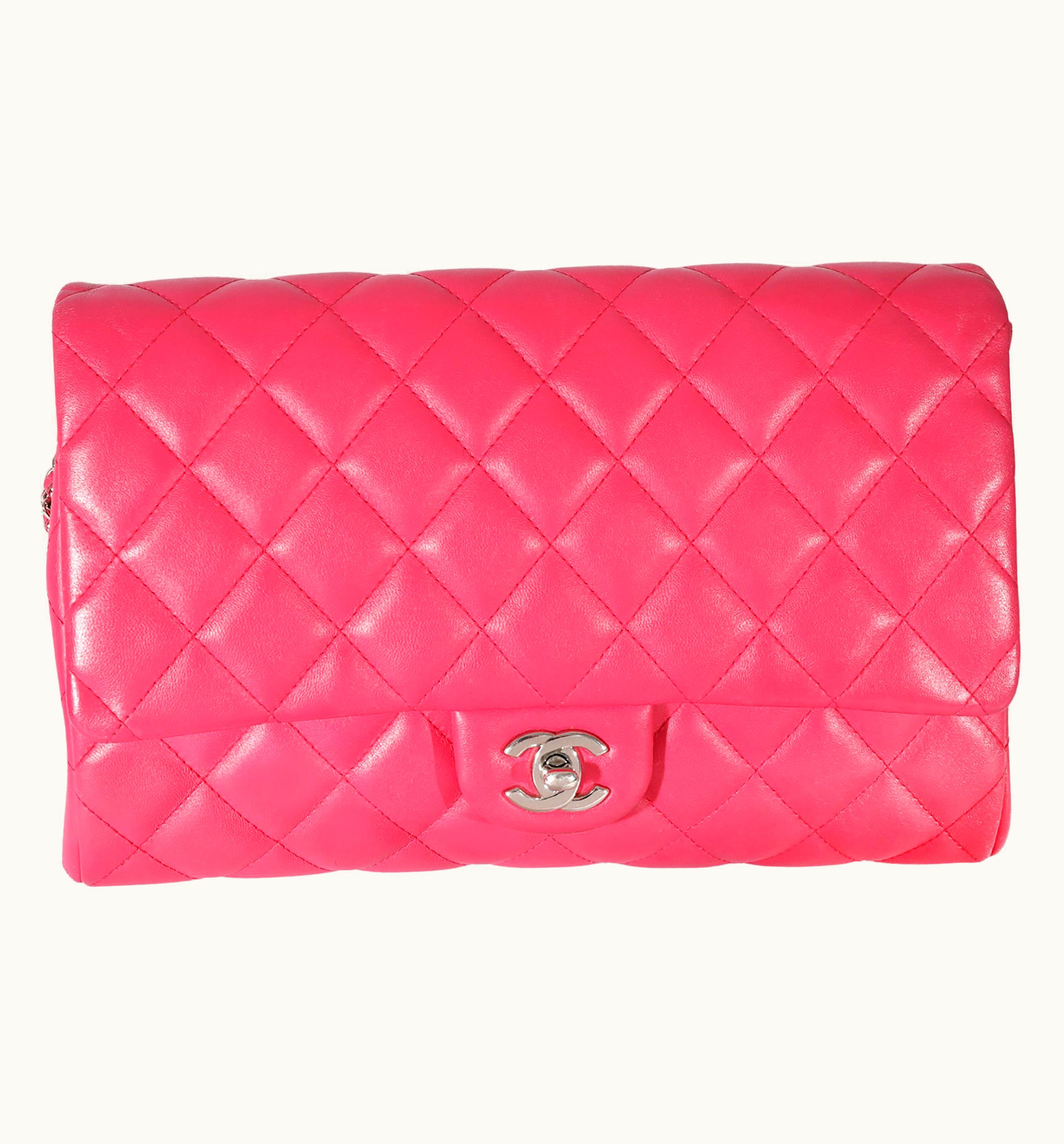 Chanel Chanel Pink Lambskin Classic Flap Clutch With Chain
