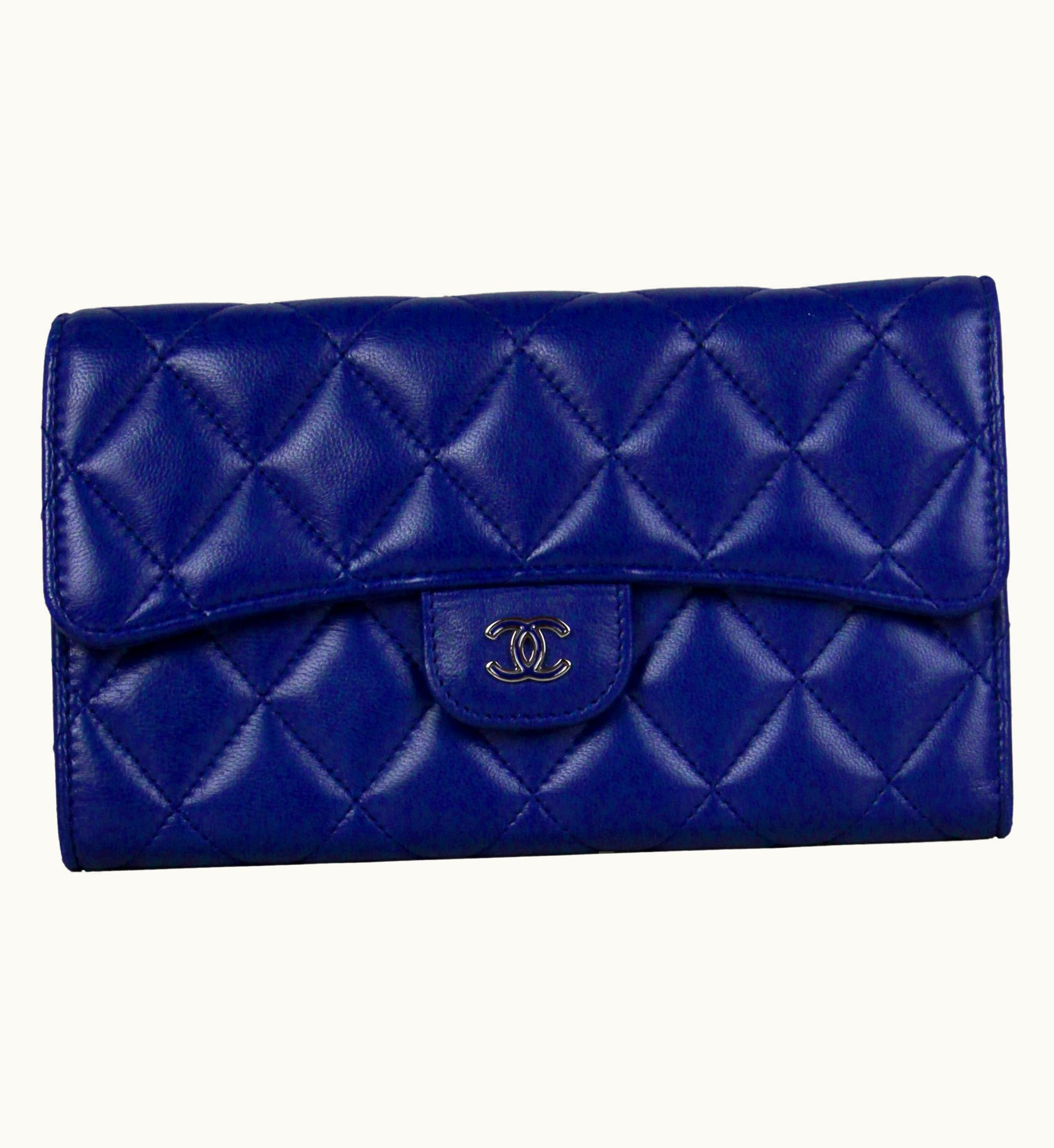 Chanel Chanel Blue Lambskin Leather Quilted Large Gusset Flap Wallet