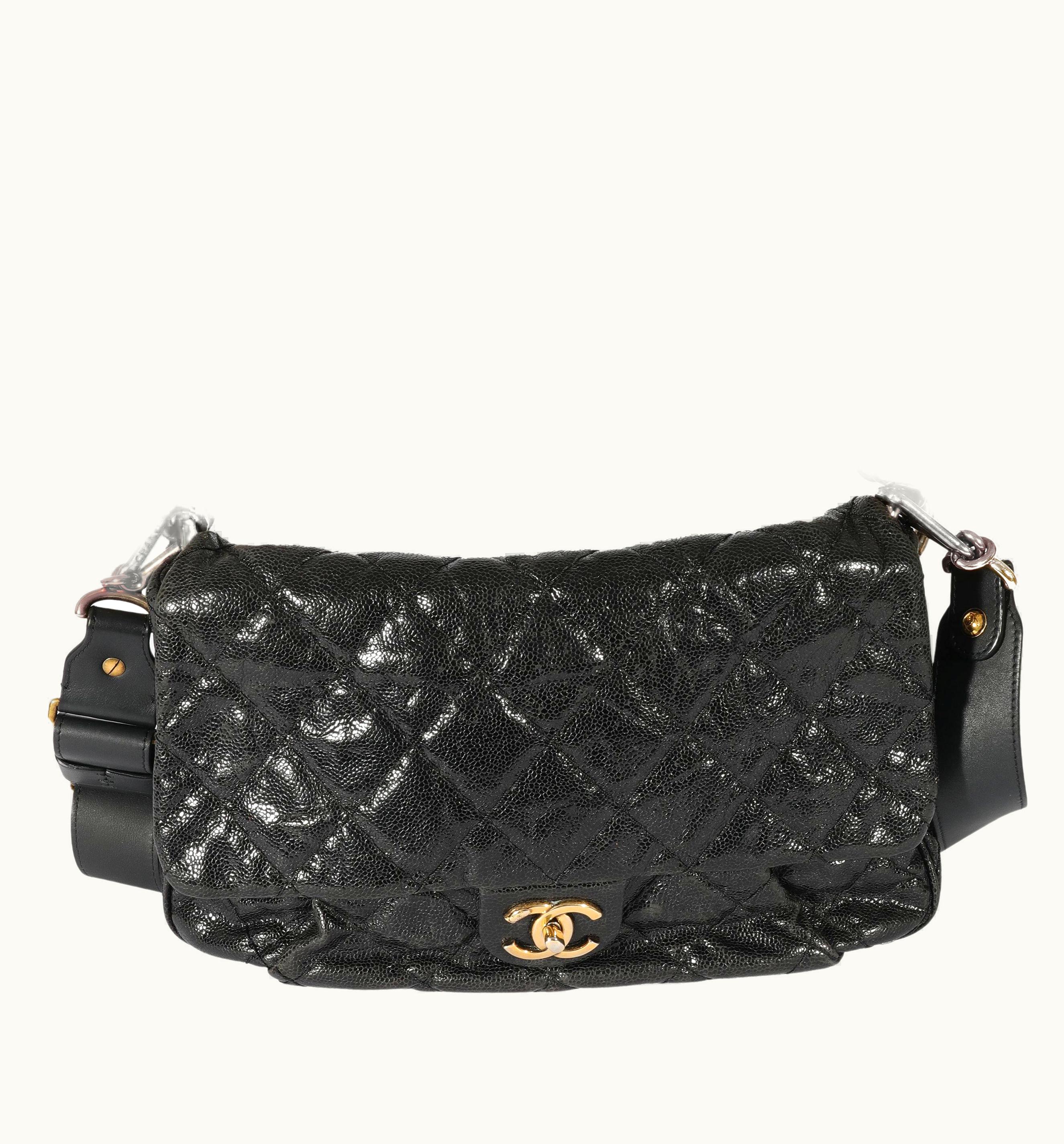 Chanel Chanel Black Crumpled Calfskin Medium Coco Pleats Messenger
