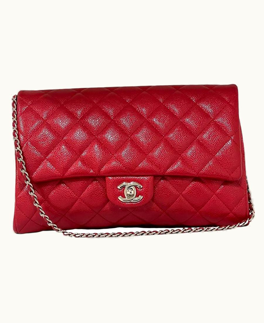 Chanel Chanel Clutch Bag With Chain - Red Caviar Leather