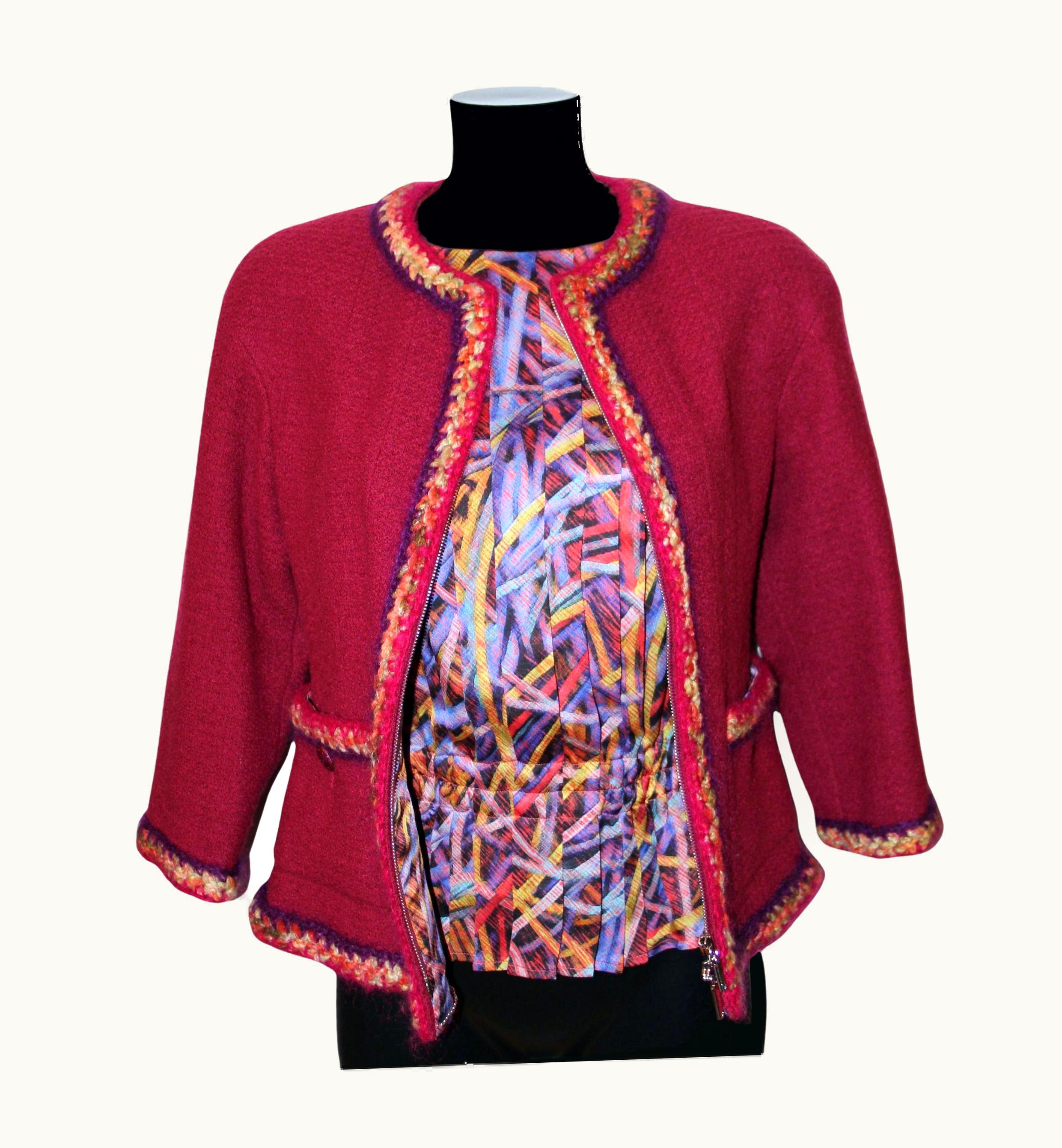 Chanel Chanel Pink Print Blouse And Raspberry Pink Tweed Jacket