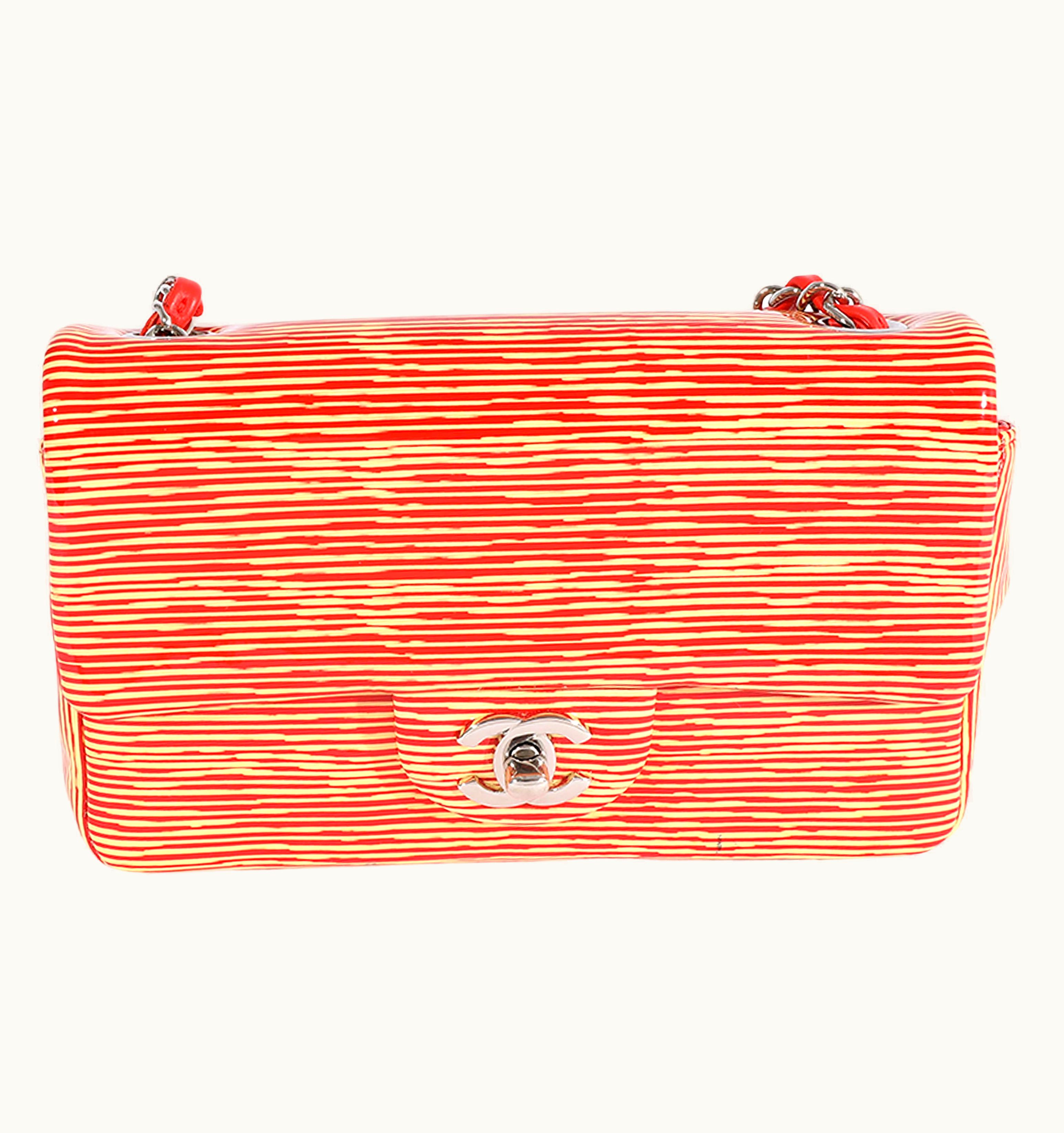 Chanel Chanel Mini Rectangular Classic Flap Bag Red Striped Patent