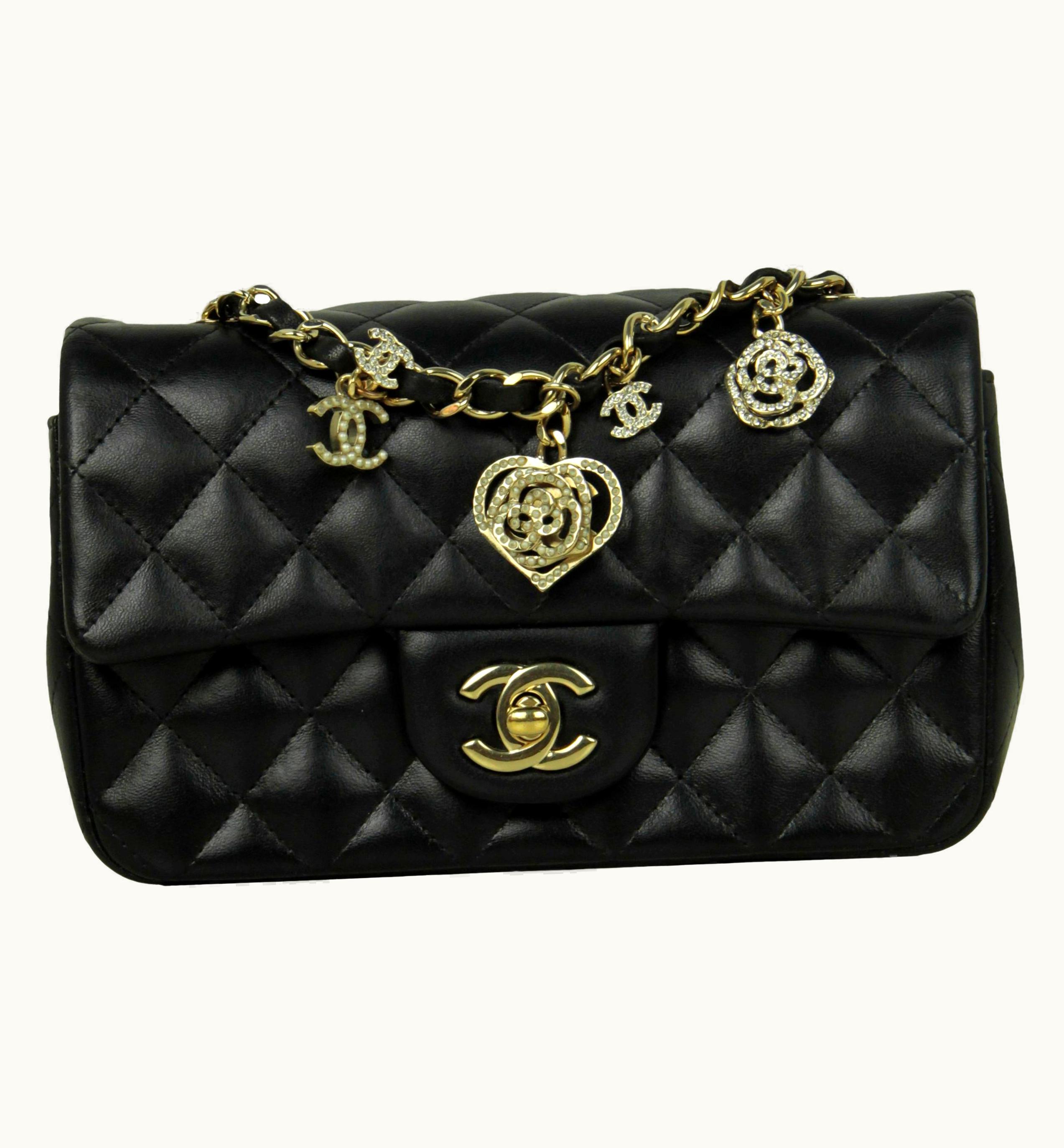 Chanel Chanel Black Lambskin Quilted Valentine Charms Mini Rectangular Flap Bag