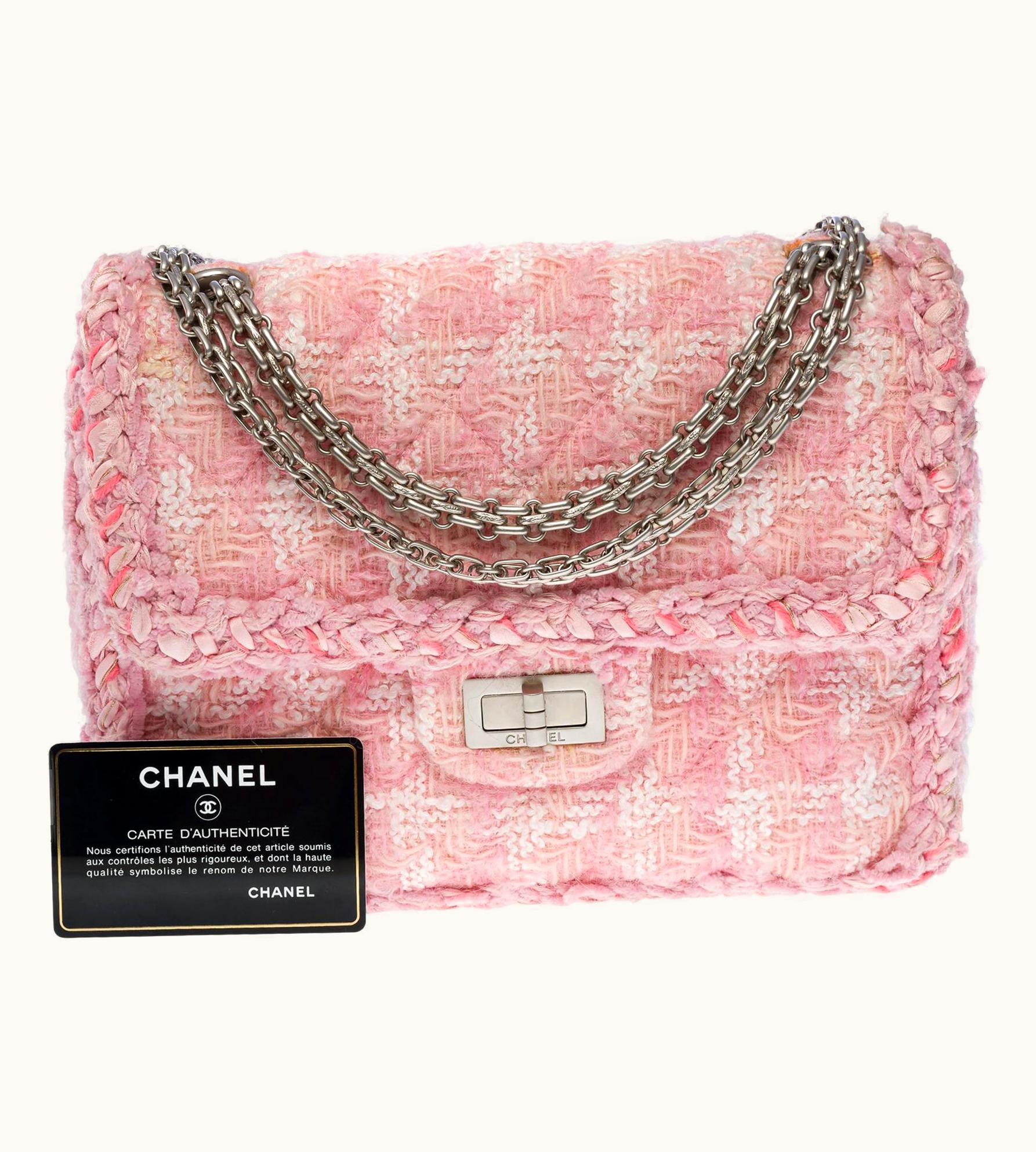 Chanel Exquisite Chanel 2.55 Shoulder Bag In Pink Tweed, Matt Silver Hardware