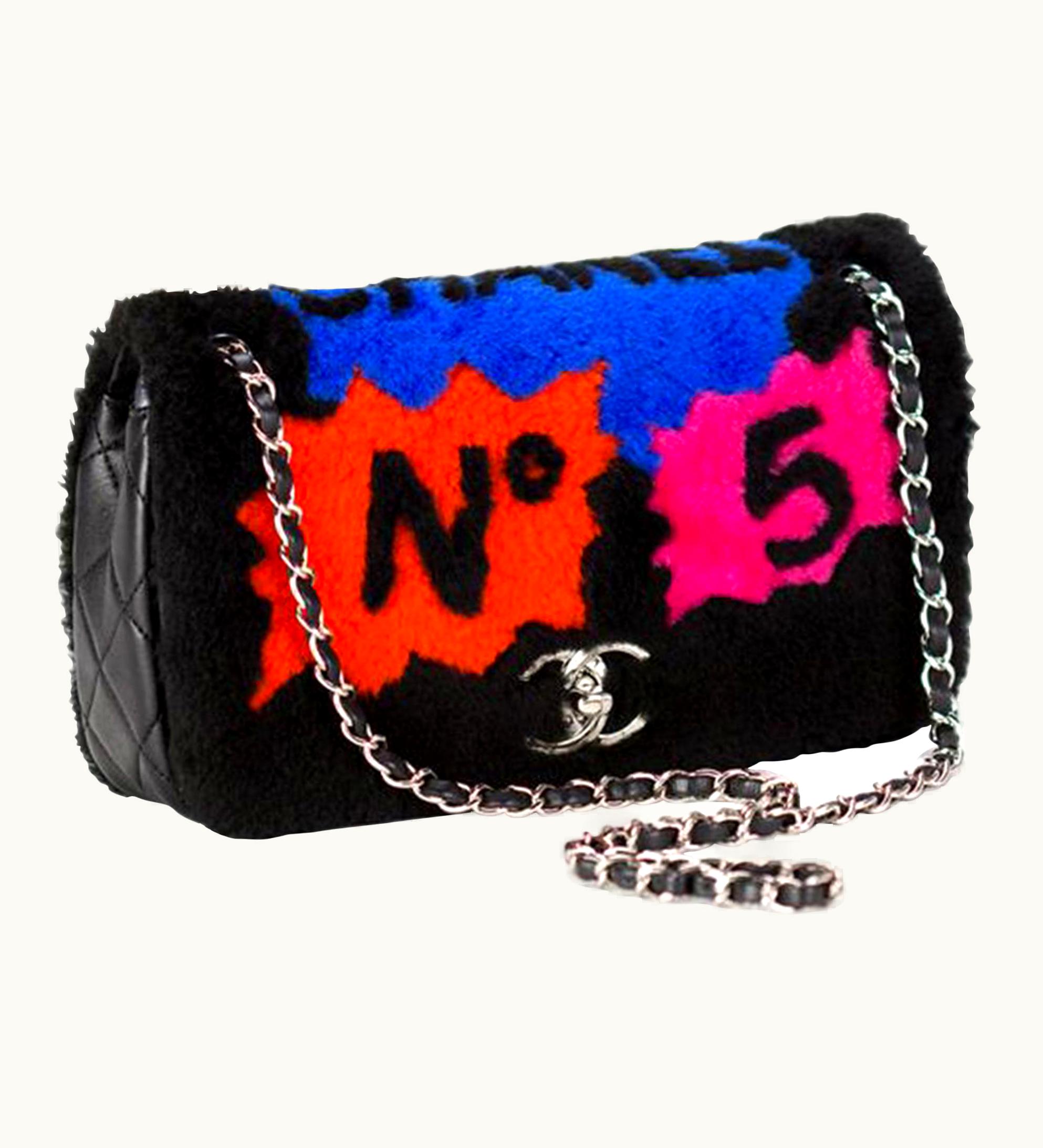 Chanel Chanel Classic Flap Pop Art No. 5 Caption Comic Lambskin Black Multicolor Bag
