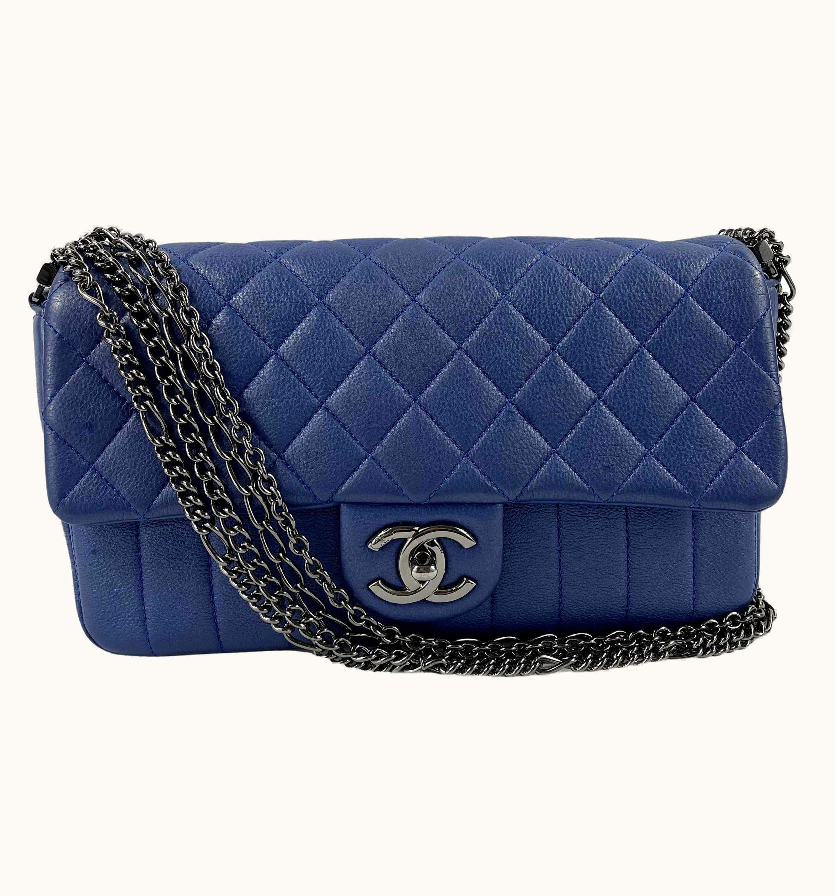 Chanel Chanel Quilted Leather Medium Single Flap Blue S/S Ruthenium Shoulder Bag