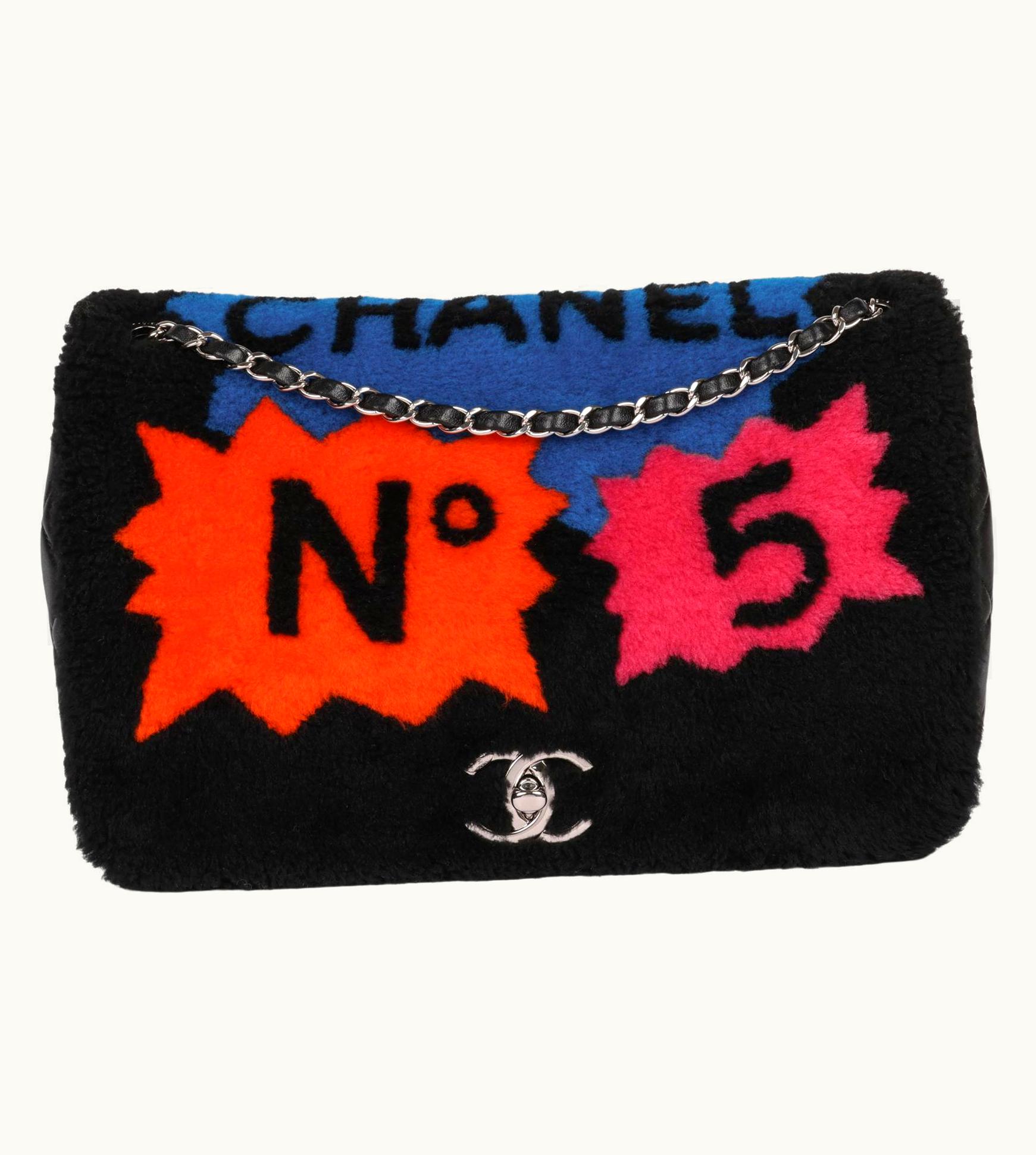 Chanel Chanel Black Shearling & Quilted Lambskin Patchwork Maxi Classic Single Flap Bag