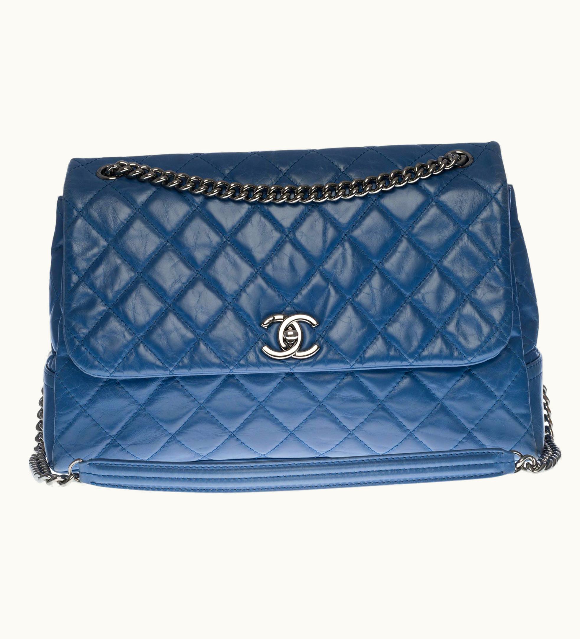 Chanel Chanel Classic Maxi Flap Shoulder Bag In Blue Quilted Lambskin, Shw