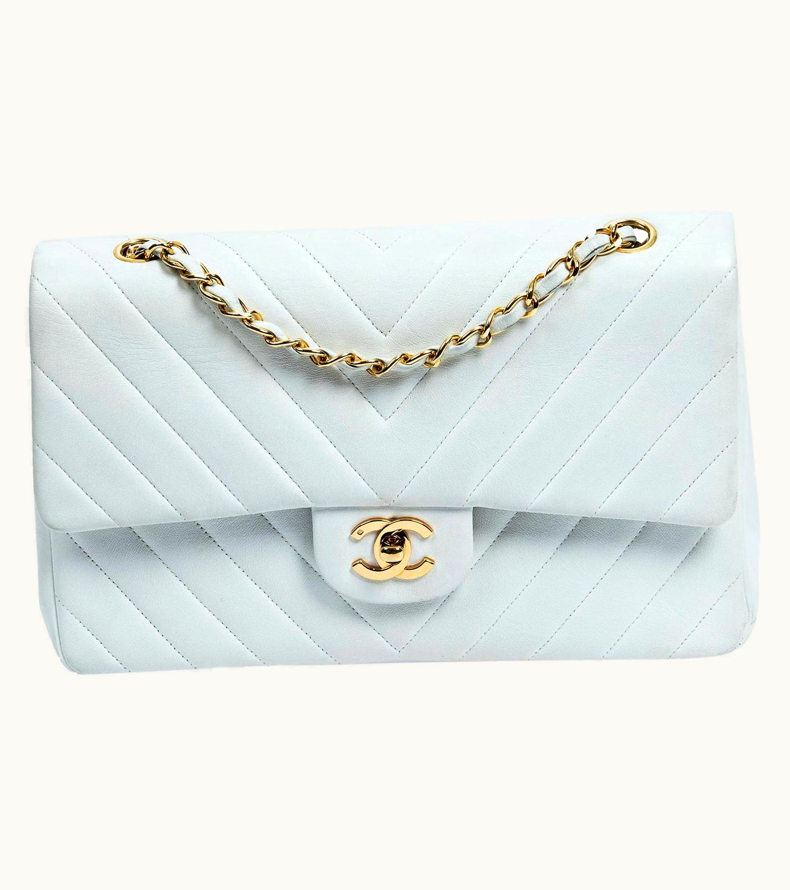 Chanel Chanel By Karl Lagerfeld 2015 White Classic Medium Chevron Double Flap Bag