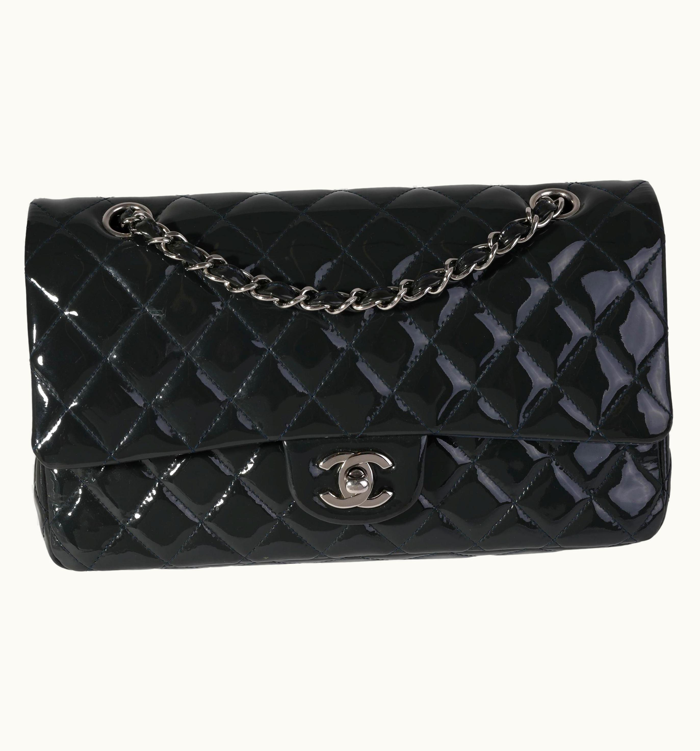 Chanel Chanel Shadow & Blue Quilted Patent Leather Medium Classic Double Flap Bag UZ0594844