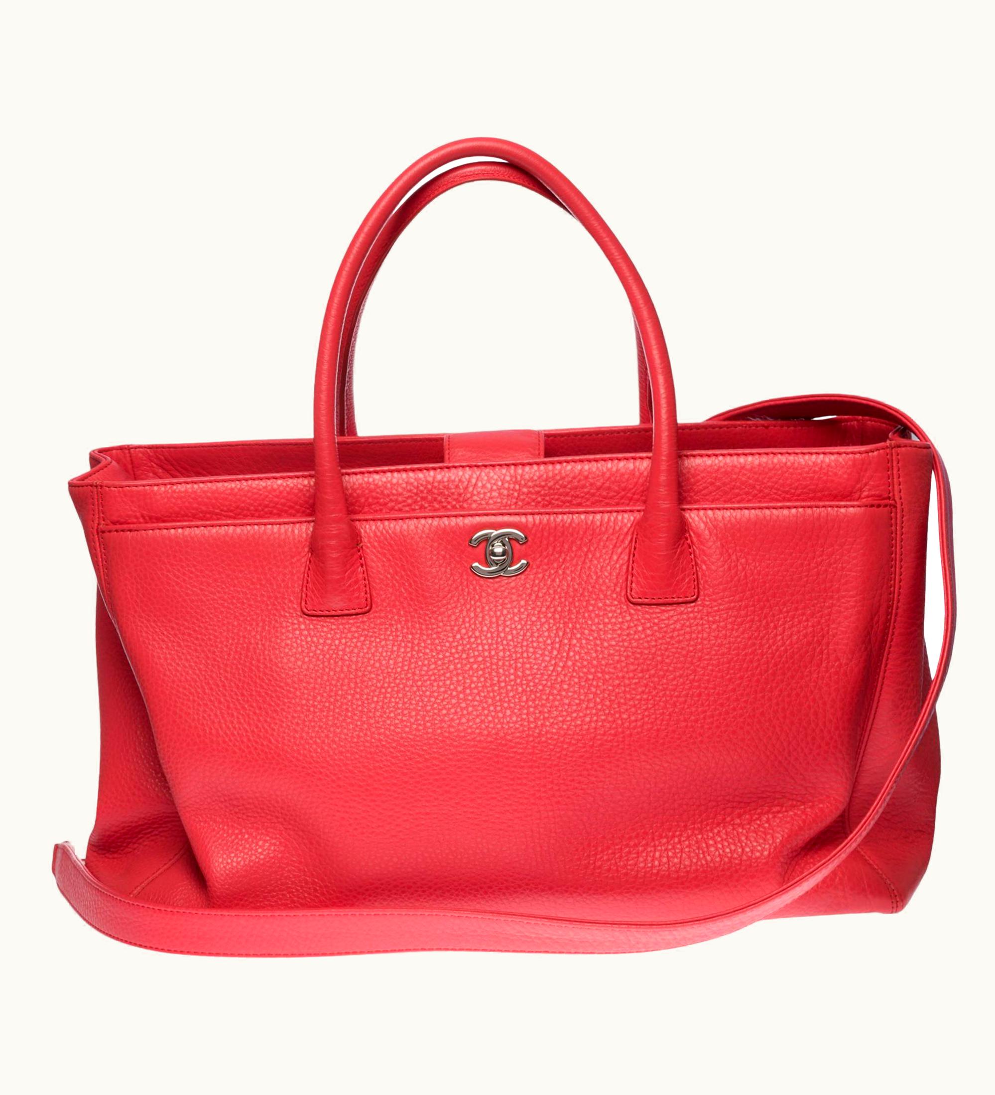 Chanel Chanel Executive Tote Bag With Shoulder Strap In Coral Pink Grained Leather, Shw
