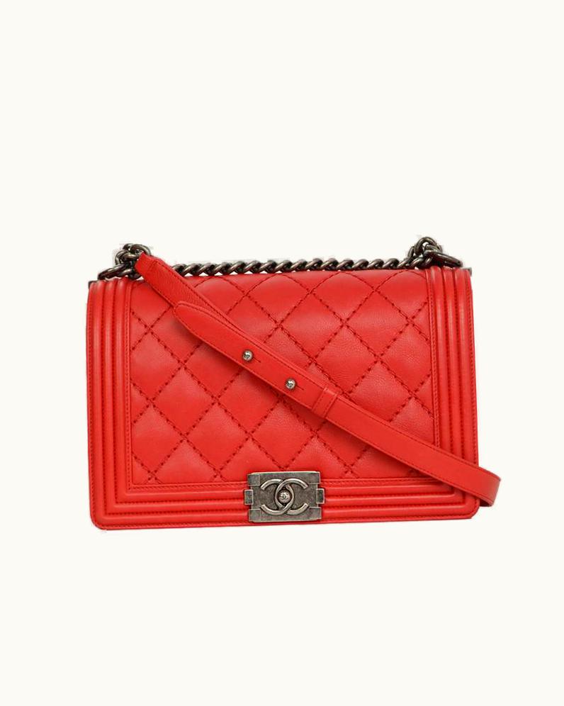 Chanel Chanel 2014 Red Lambskin Quilted Medium Boy Bag